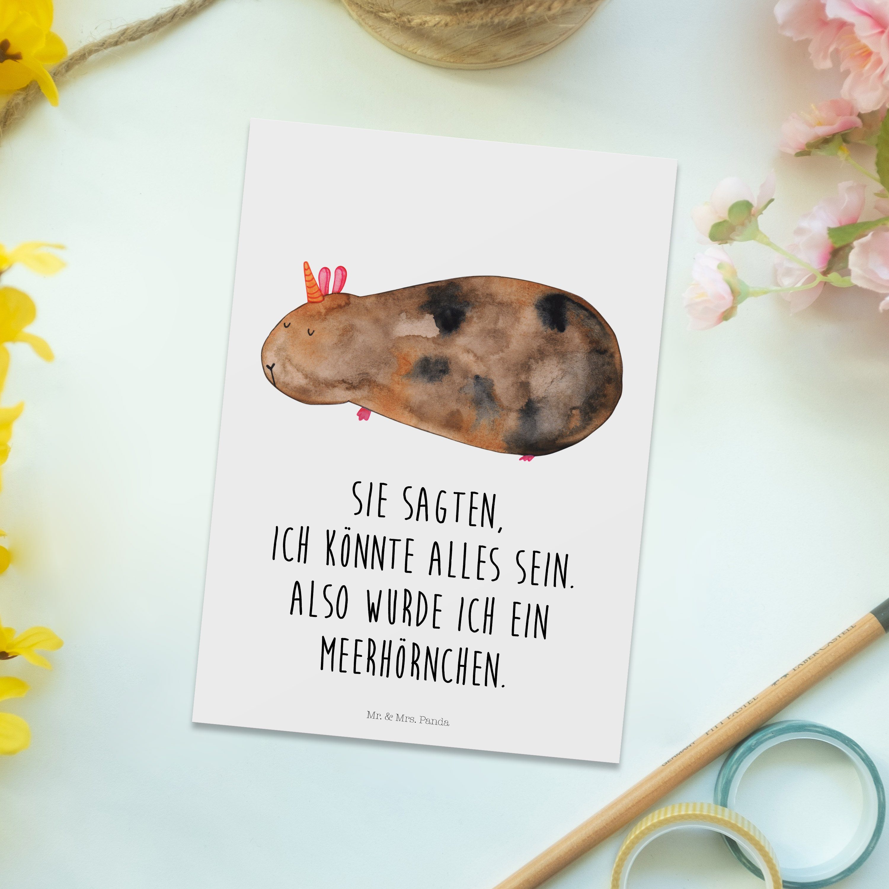 Mr. & Mrs. Panda Postkarte Geburtstagskarte, - Meerhörnchen Unicorn, Weiß Geschenk, - Einhorn, K