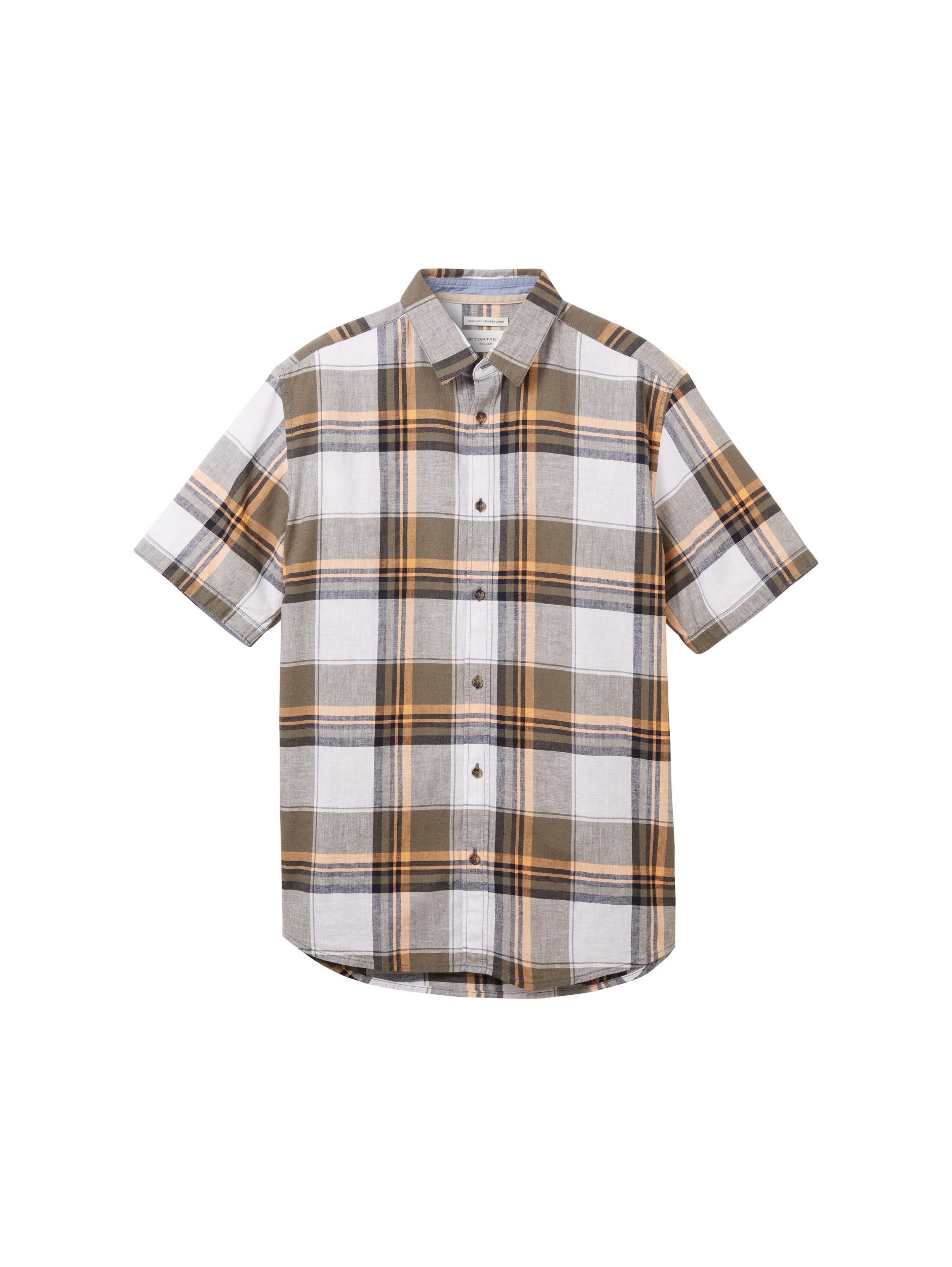 olive orange linen check