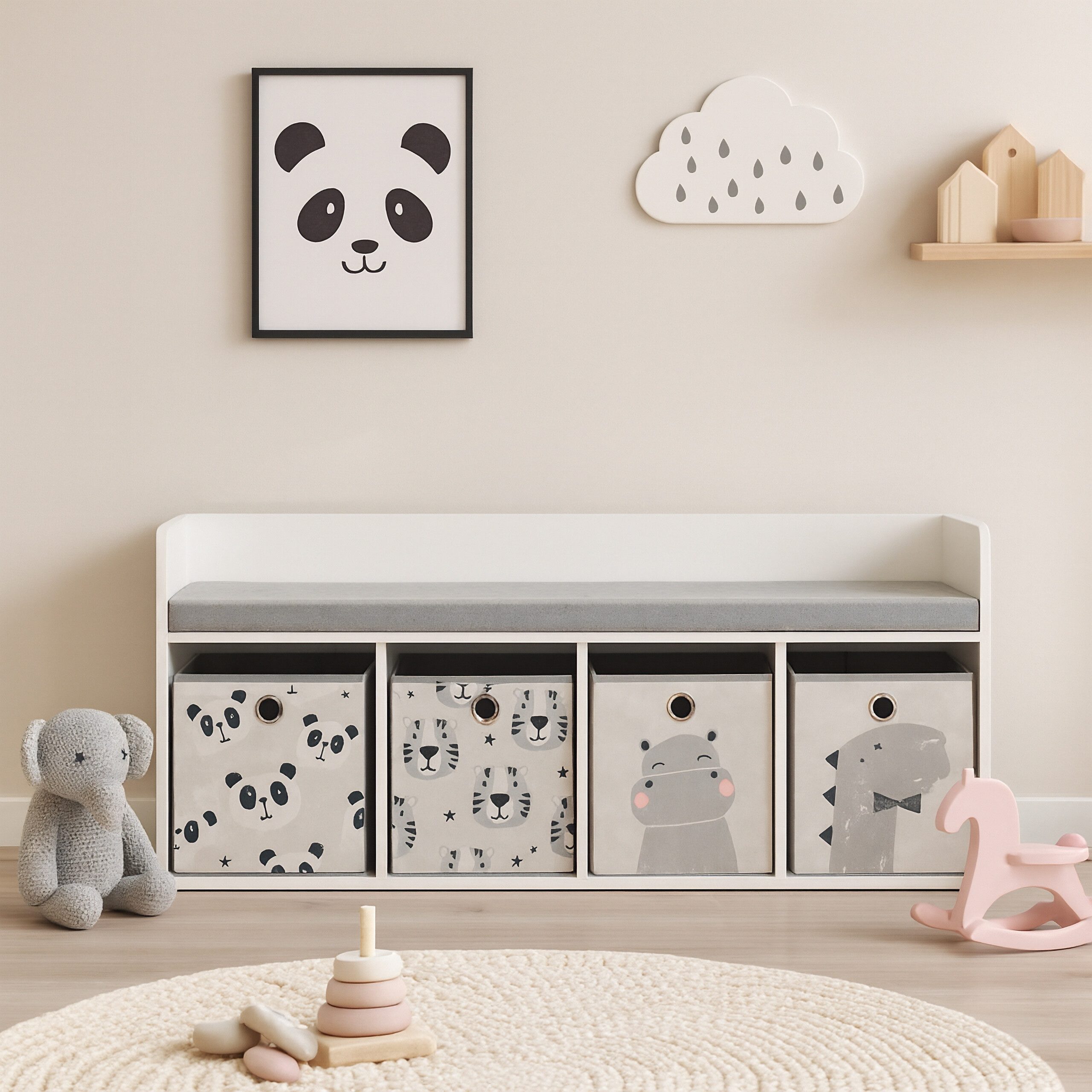 relaxdays Truhenbank Kinderbank mit 4 Boxen