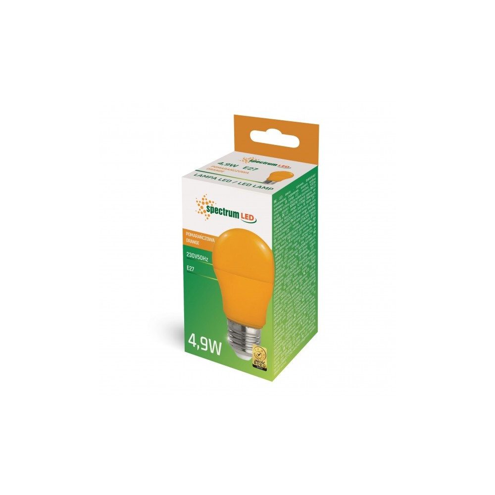 Spectrum LED-Leuchtmittel LED E27 A50 Farbig Bunt 4,9W Birnenform 270° Lichterkette Deko ORANGE, E27, Orange