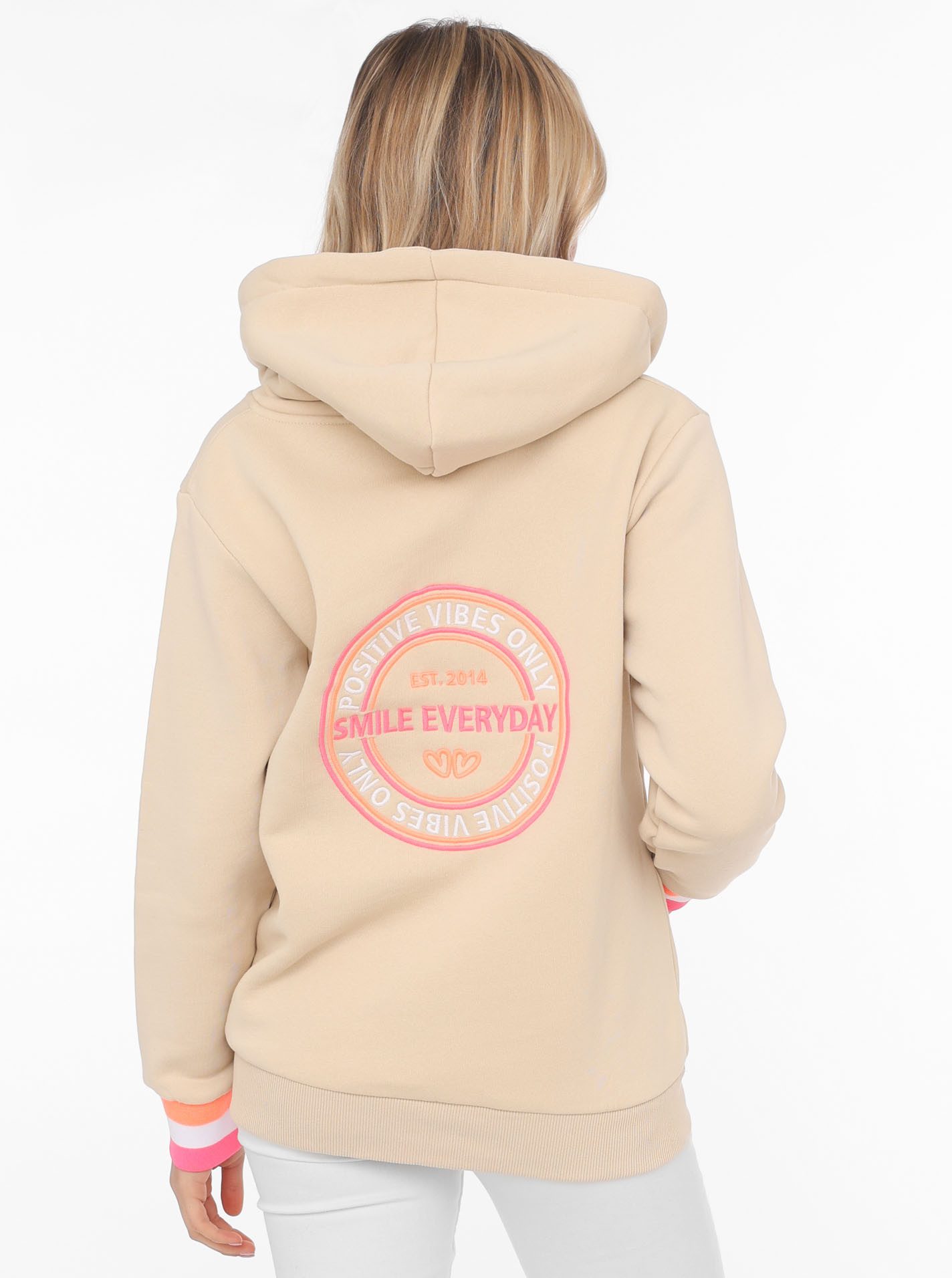 Zwillingsherz Kapuzensweatjacke "Smile Everyday ZH" Kapuze, Taschen, Langarm, Stickerei, Reißverschluss