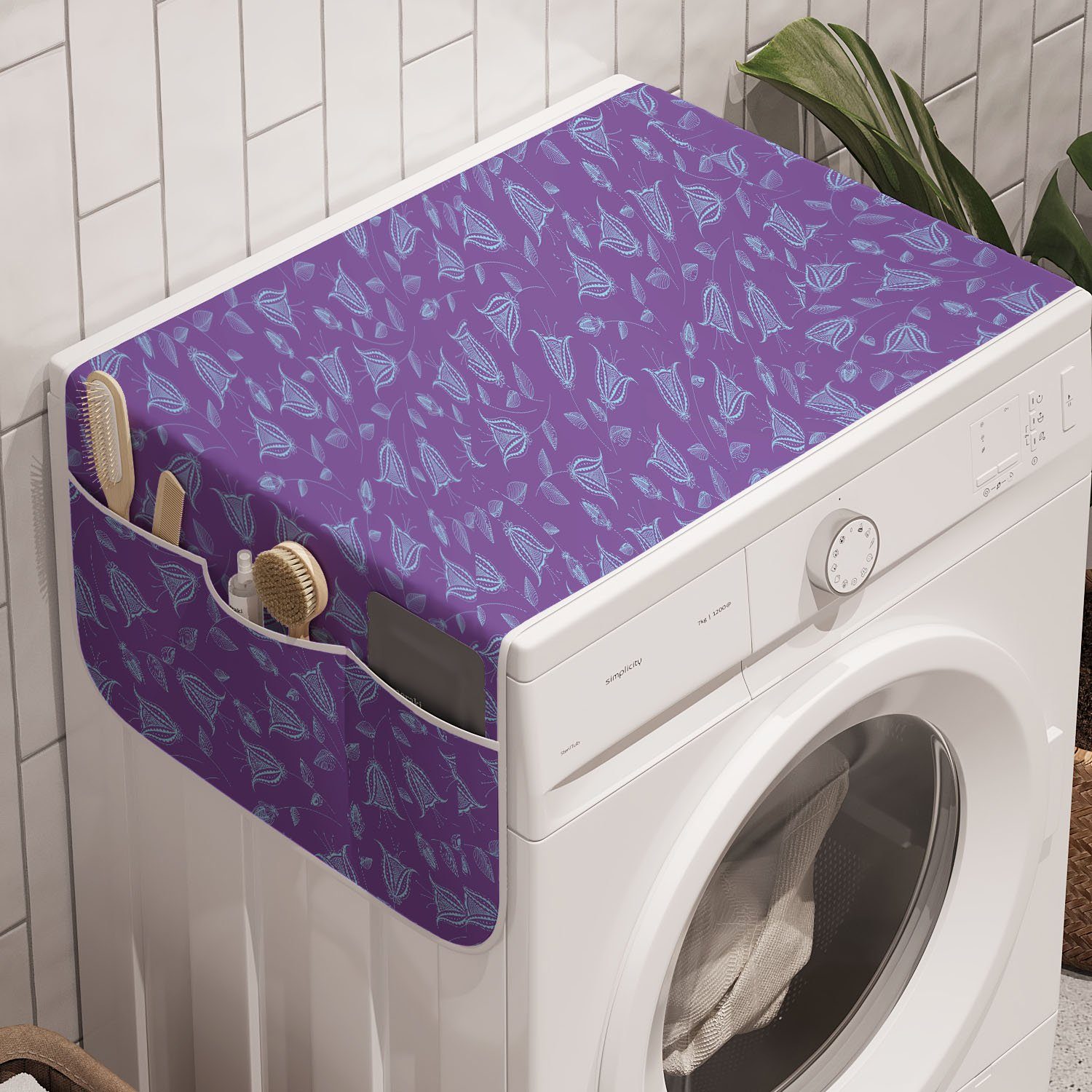 Abakuhaus Badorganizer Anti-Rutsch-Stoffabdeckung für Waschmaschine und Trockner, Violett Tulip wie abstrakte Blumen | Bad-Organizer