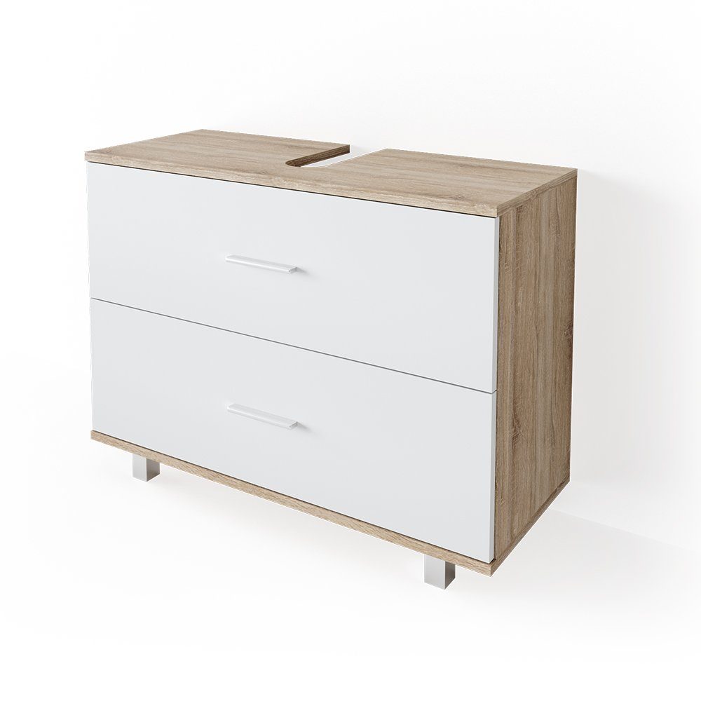 Vicco Waschbeckenunterschrank Ilias, Weiß/Sonoma, 80 x 60.8 cm (1-St) Drehbar