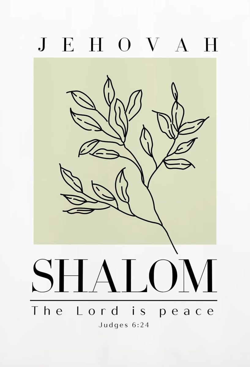 TPFLiving Kunstdruck (OHNE RAHMEN) Poster - Leinwand - Wandbild, Christlicher Jehova Jireh Rapha Shalom Shammah Nissi Raah Leinwand (Leinwandbild XXL), Farben: Schwarz, Weiß, Grau, Beige, Braun -Größe: 20x30cm