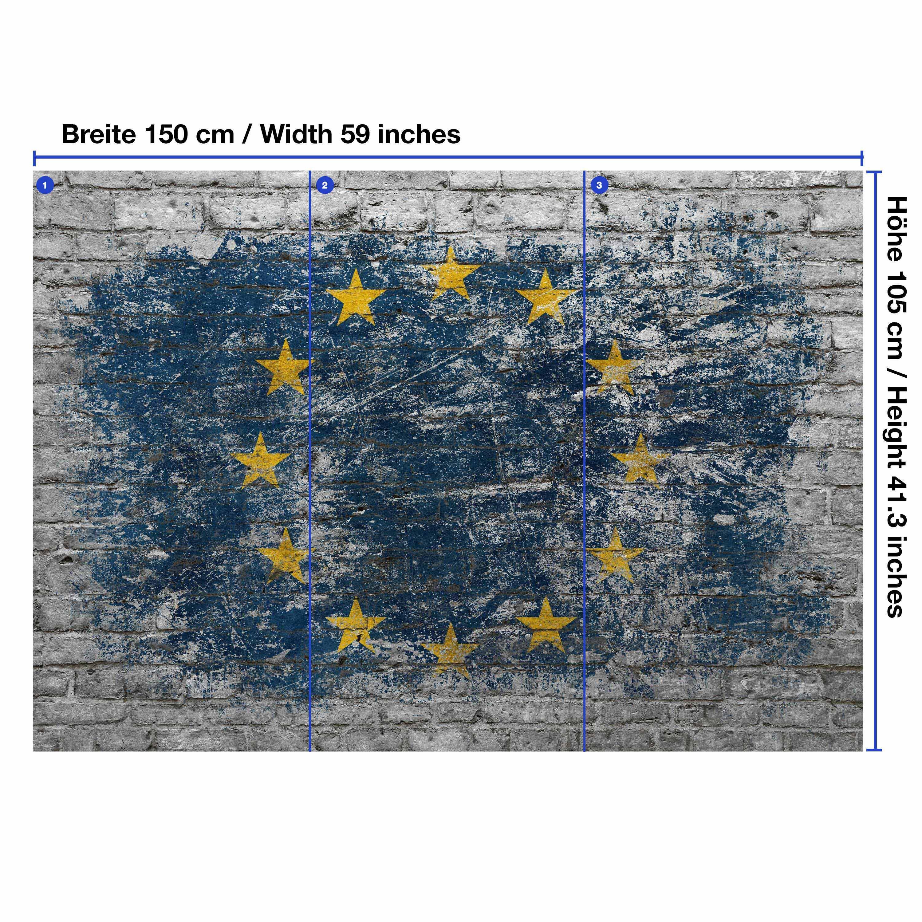 wandmotiv24 Fototapete Flagge Ziegelwand EU, Motivtapete, matt, glatt, Wandtapete, Vliestapete