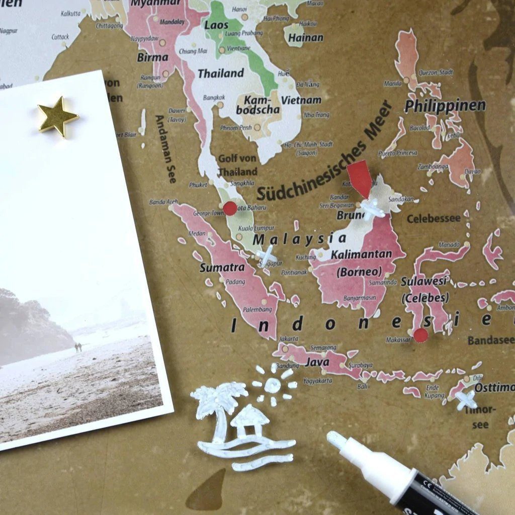 LANA KK Glasbild magnetische Weltkarte, deutsche Beschriftung