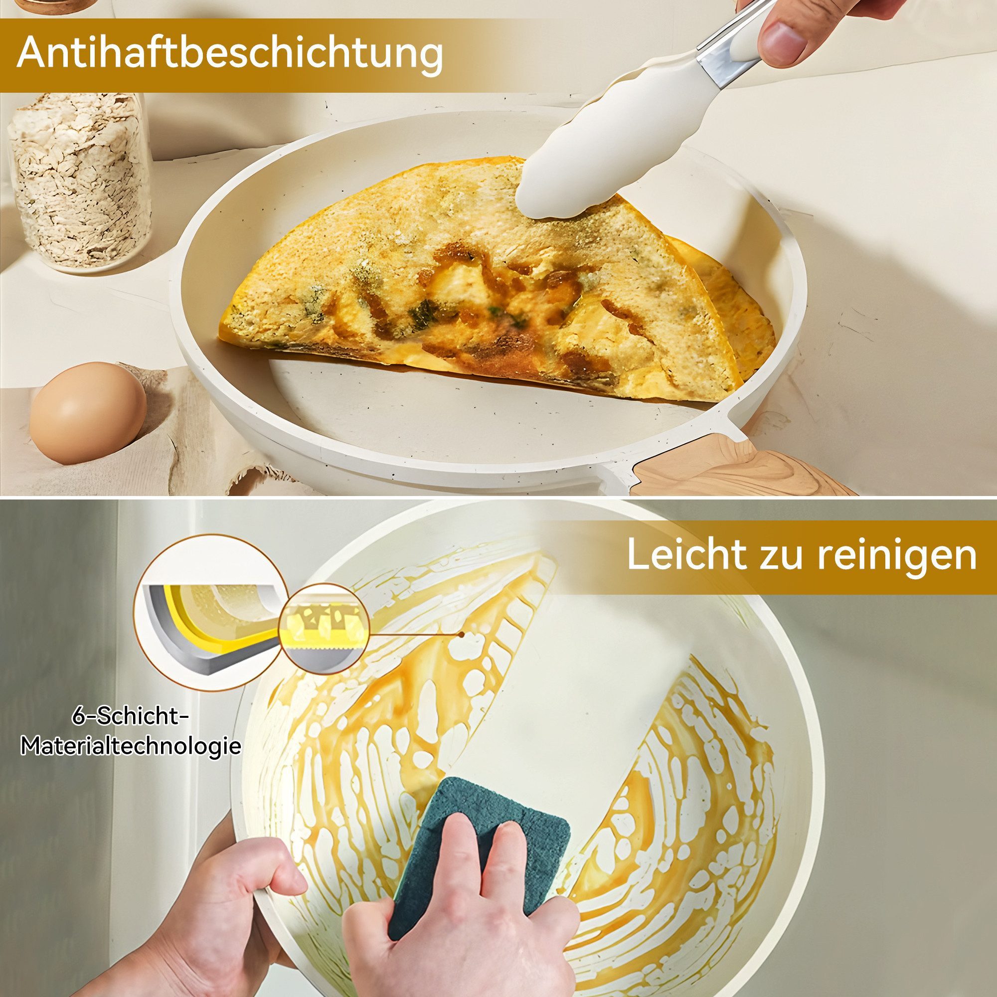 SEHAUSEU Pfannen-Set Topf-Set Kasserolle Bratpfanne Antihaft,weiß,11-tlg., (11-tlg) – Bild 3 von 5