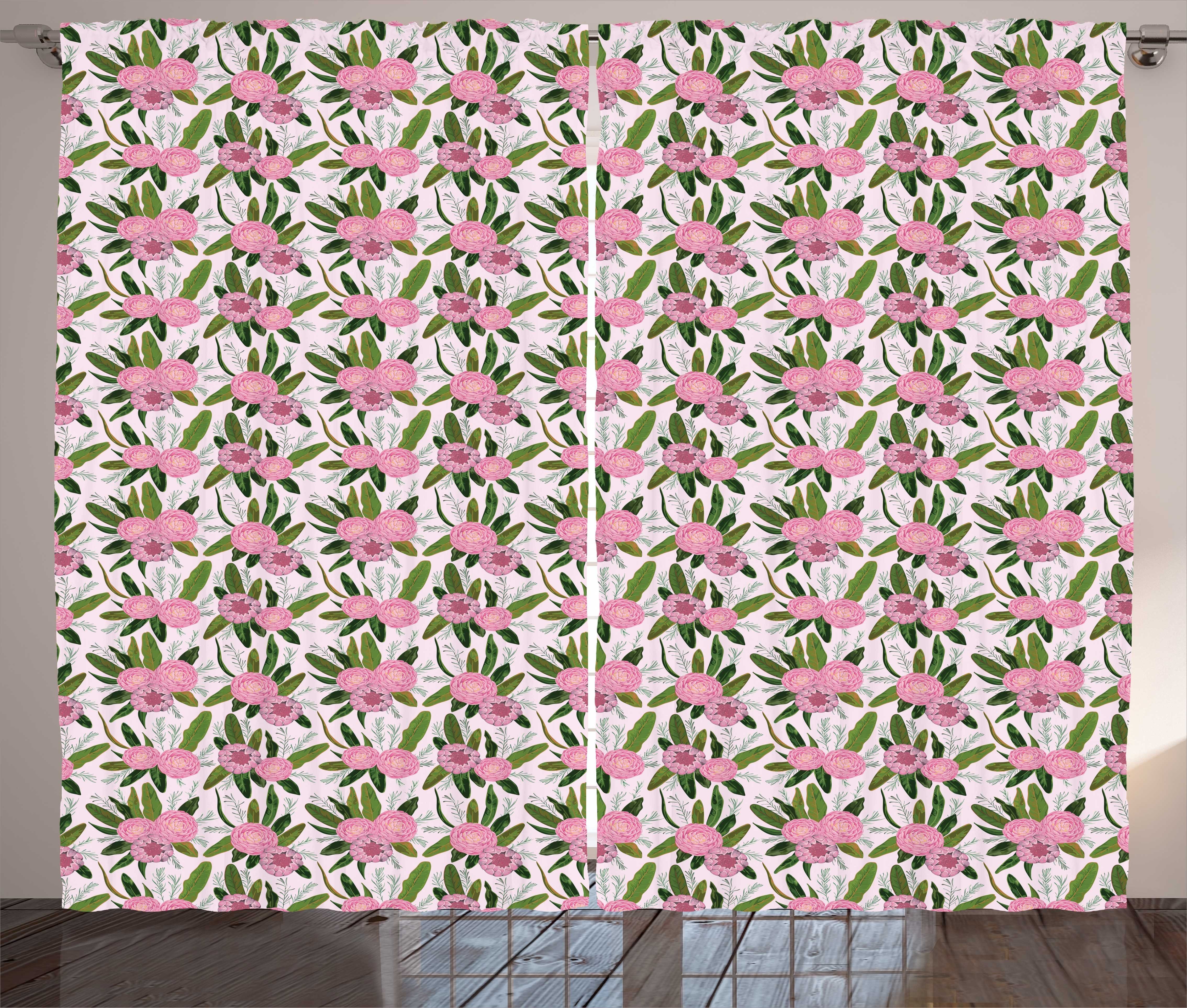 Gardine Schlafzimmer Kräuselband Vorhang mit Schlaufen und Haken, Abakuhaus, Blumen Camellia Blumen und Blätter