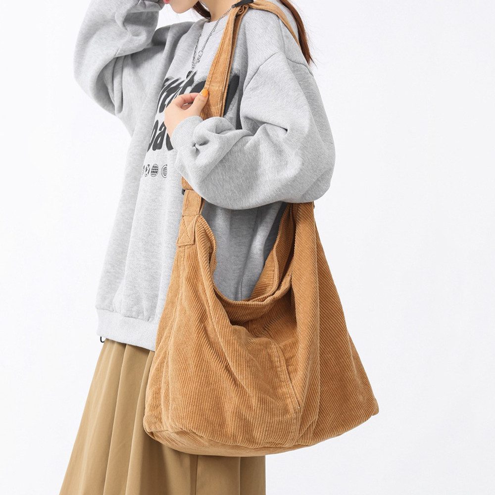 FOUORTUNATE-BEE Schultertasche Cord Umhängetasche Casual Crossbody Mode Retro große Tasche – Bild 4 von 5