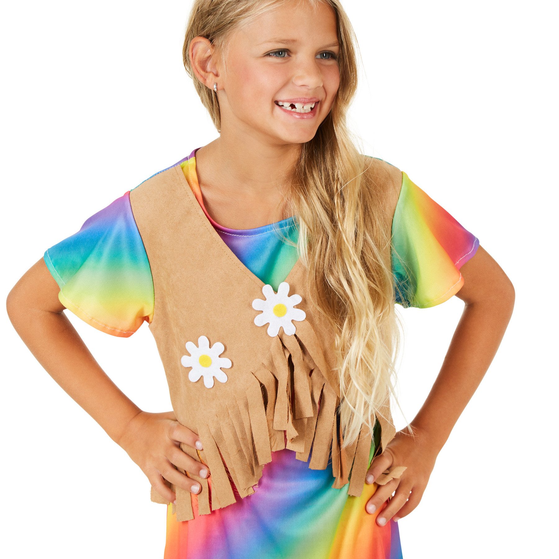 dressforfun Hippie-Kostüm Mädchenkostüm Blumenkind, Farbenfrohes Kleid