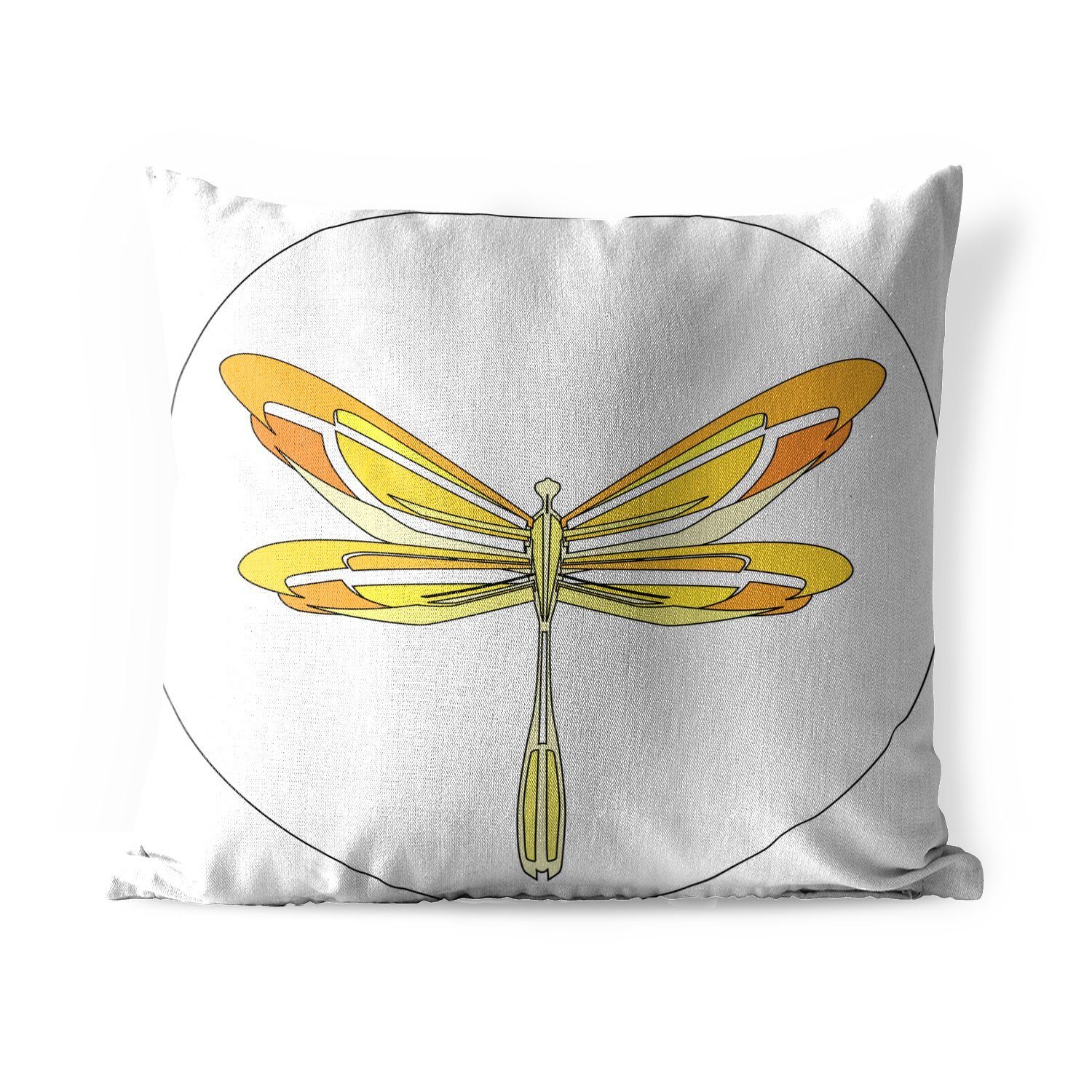 Dekokissen, einer Eine Illustration MuchoWow Libelle, Kissenhülle, gelben Dekokissenbezug, Dekokissen Kissenbezüge, Outdoor