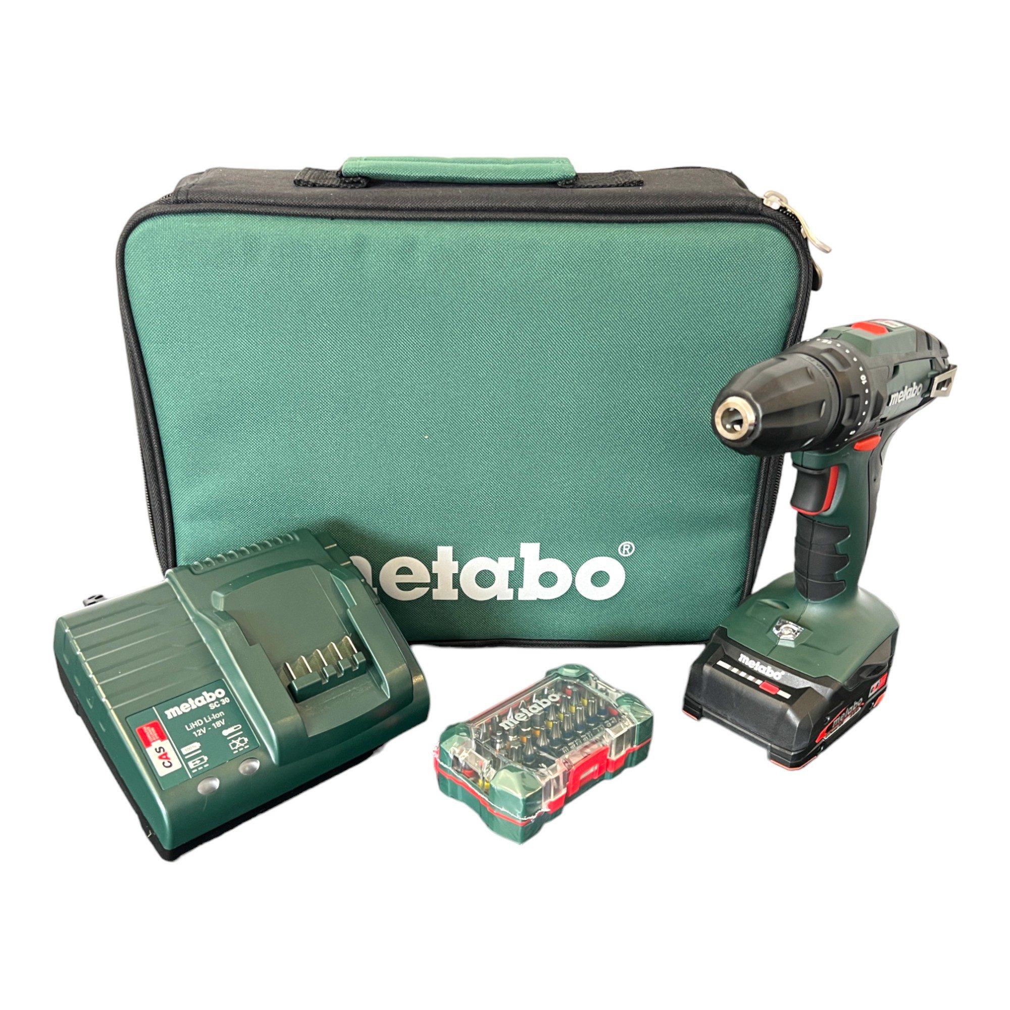 metabo Säulenbohrmaschine BS 18 Set 18 V 48 Nm + 1x Akku 2,0 Ah + Ladegerät + Bitbox + Tasche