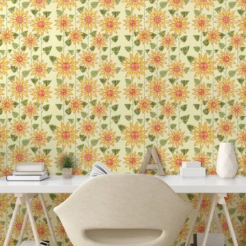 Abakuhaus Vinyltapete selbstklebendes Wohnzimmer Küchenakzent, Sonnenblume Patchwork-Art-Kunst
