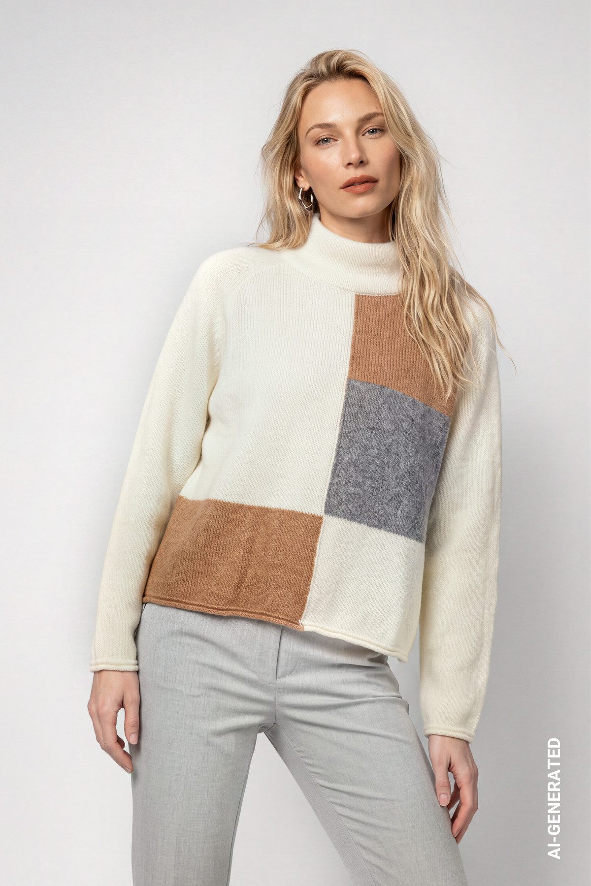 Monari Strickpullover Pullover Coloblock Regular fit mit Stehkragen, Wollmix