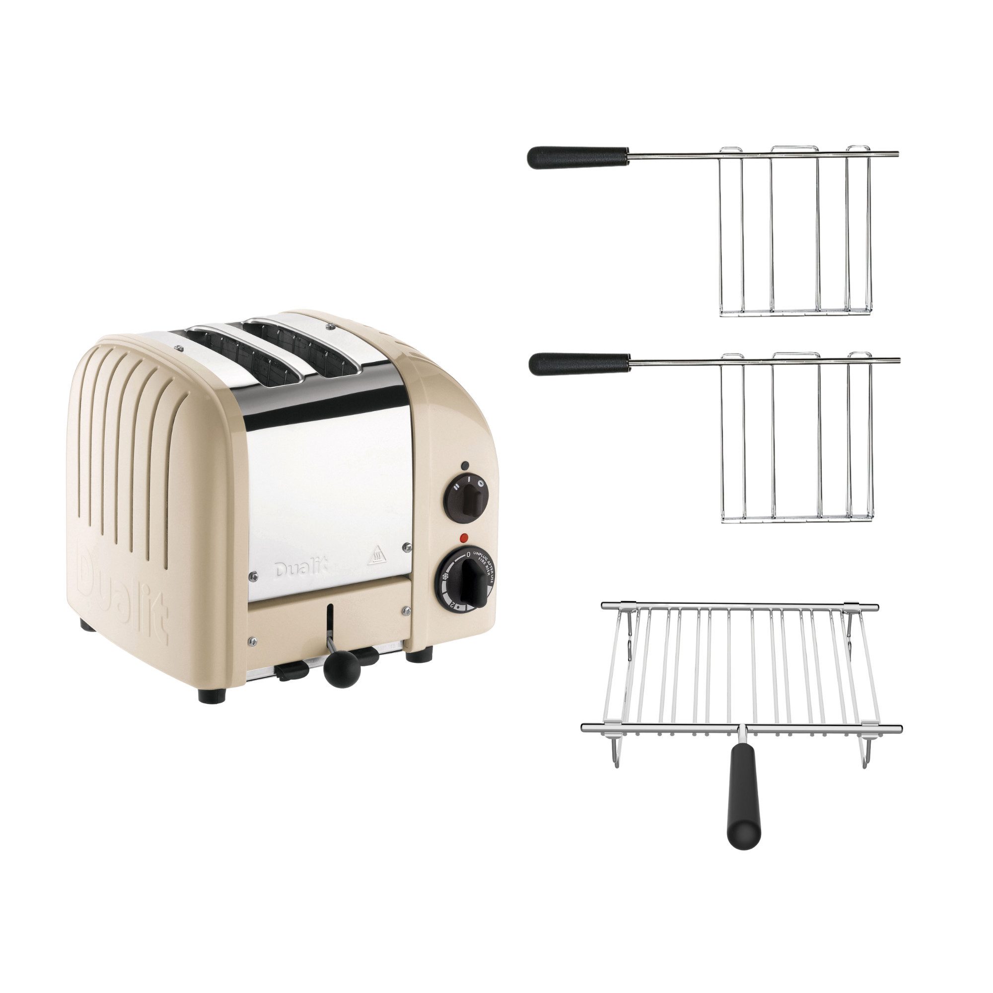 Toaster Dualit Paket 3, 2er Toaster mit Brötchenaufsatz und 2 Sandwichzangen