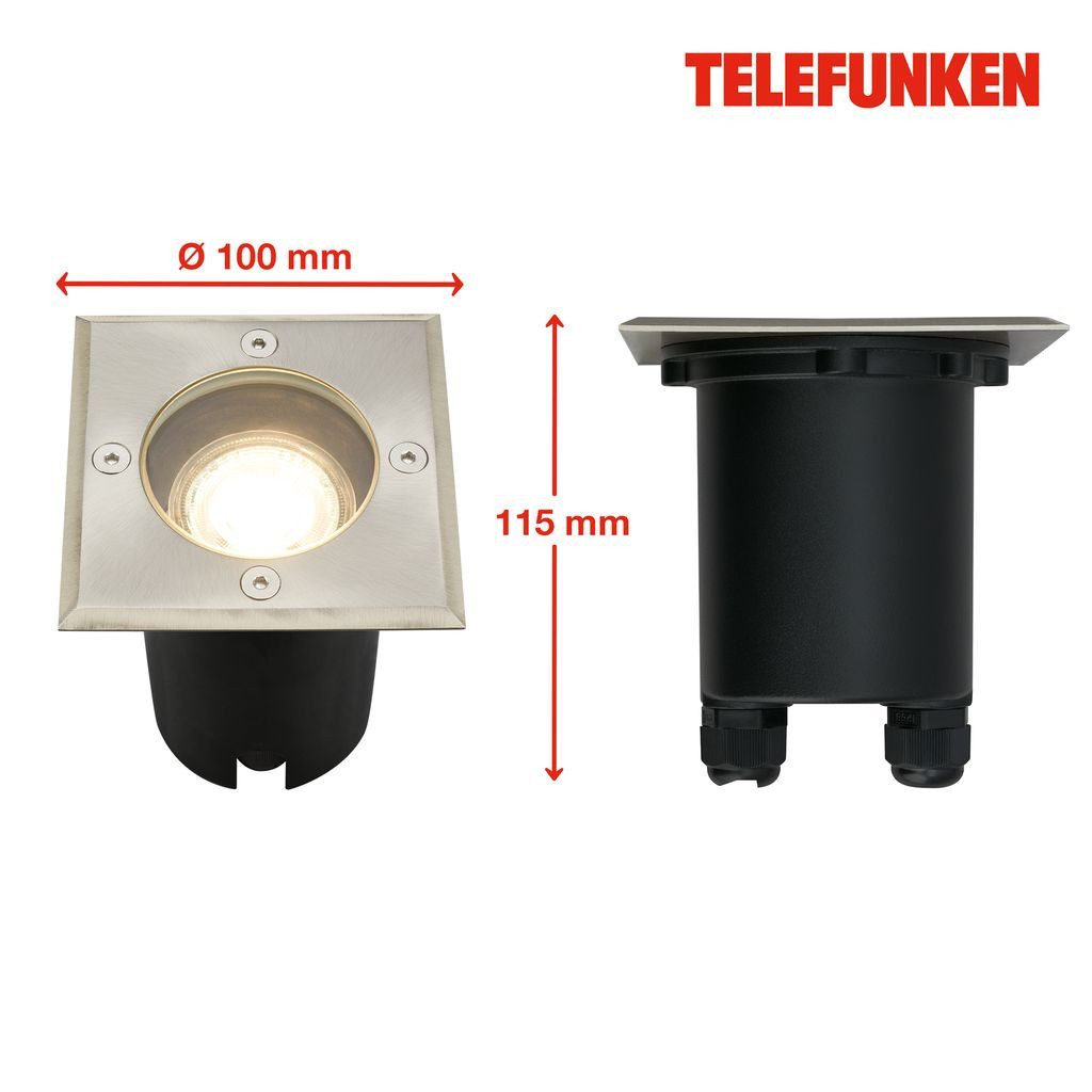 Telefunken Gartenstrahler 322802TF, ohne Leuchtmittel, 2700K - Extra-Warmweiß, Bodeneinbaustrahler Außen 10x10x11,5 cm Schwarz max.7W GU10 Terrasse