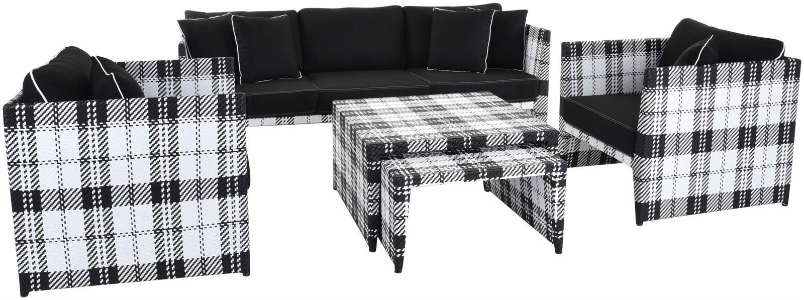 Krines Home Sitzgruppe Set/5 Exklusives Gartenmöbel Set Sitzgarnitur Polyrattan Sitzgruppe, (5-tlg., 2x Sessel, 1x Sofa, 2x Tische), wetterfeste Sitzgruppe für 5 Personen, wasserabweisende Polster