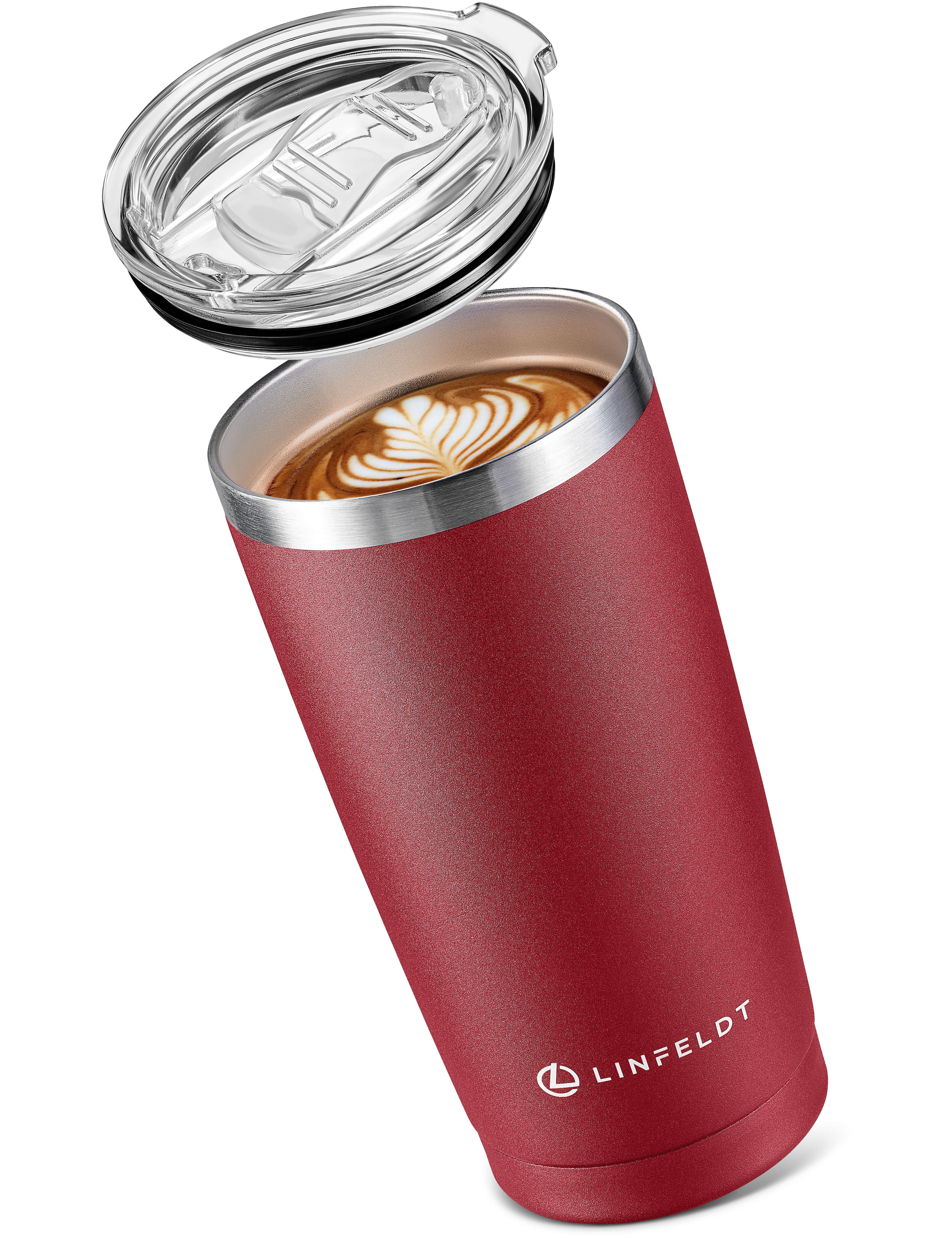 LINFELDT Thermobecher 590ml Tumbler mit Deckel aus Kunststoff & Gummidichtung, Doppelwand Isoliert