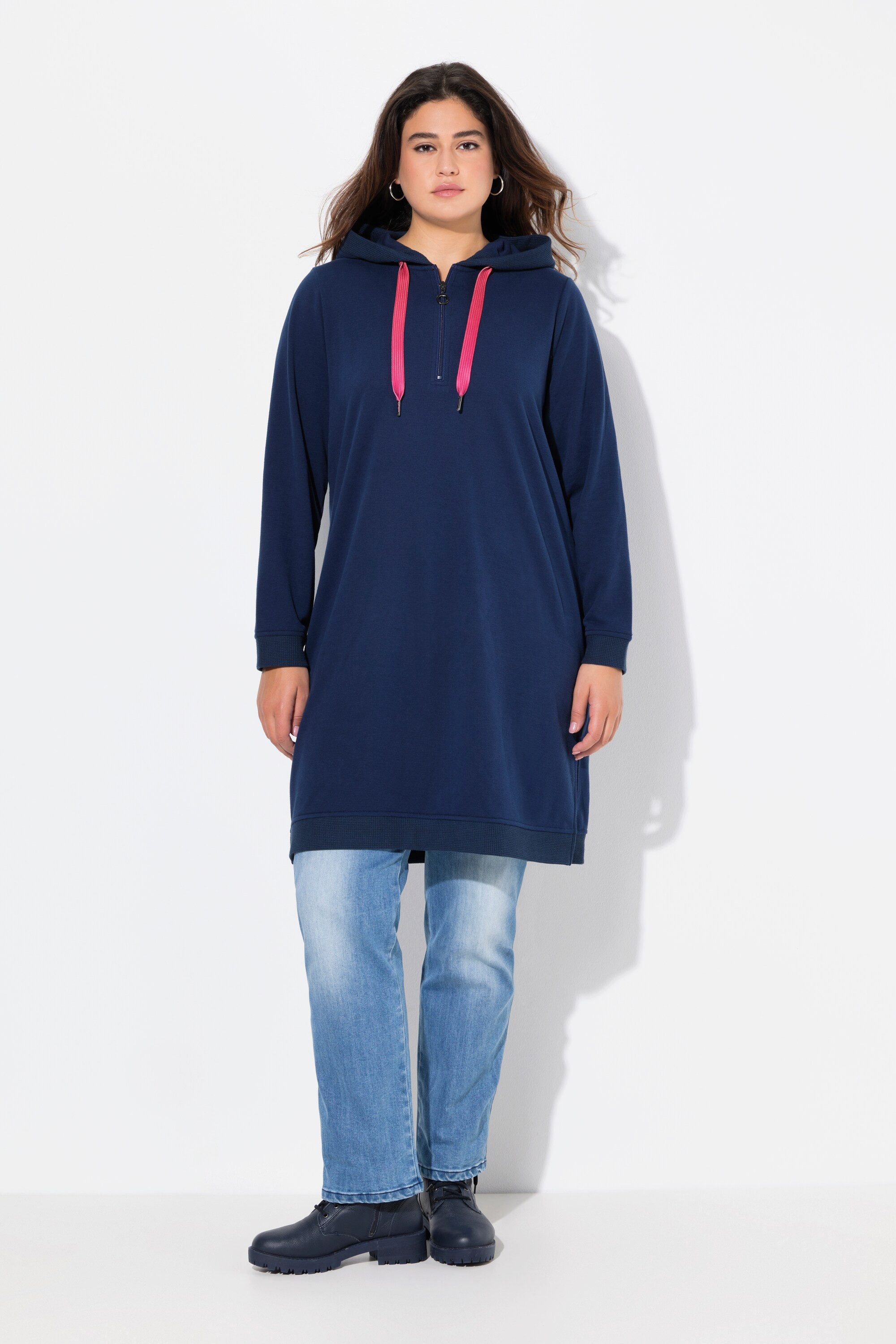 Midikleid Hoodiekleid Waffelstruktur Kapuze Langarm