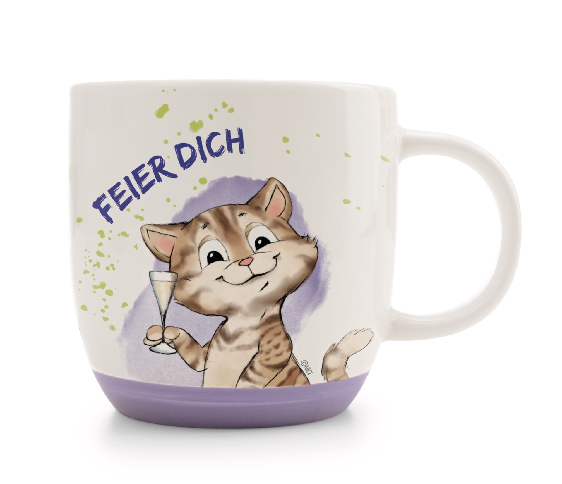Nici Tasse Nici Katze "Feier Dich" weiß/lila 400 ml