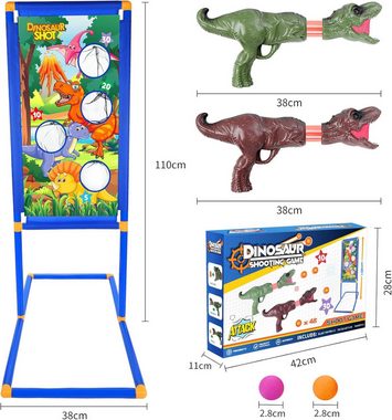 JIZZU Blaster Dino Blast Spiel: Schießspaß im Freien 5-10 Jahre, mit Ton und Licht! (Geschenk-Set, Zielscheibe, Dinosaurier Blaster, weiche Schaumstoffbälle), Dino-Zielschießspiel mit Licht, Ton, Blaster & Schaumstoffbällen.