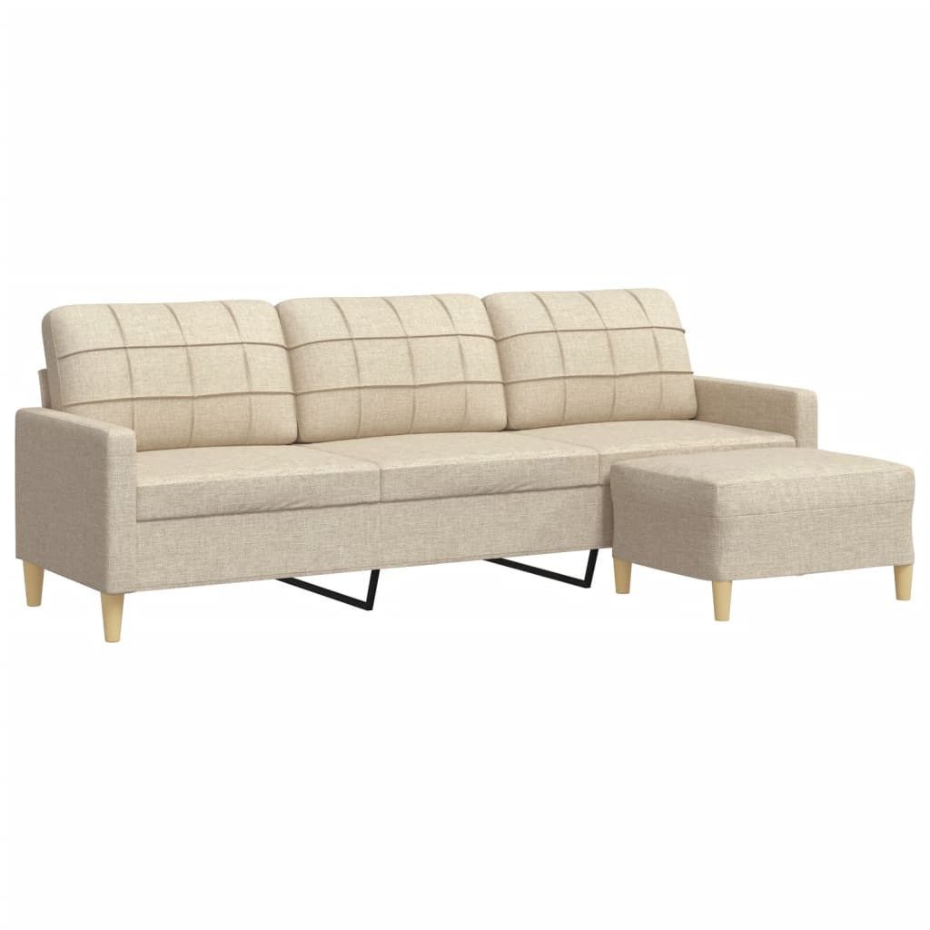 vidaXL Sofa 3-Sitzer-Sofa mit Hocker Creme 210 cm Stoff