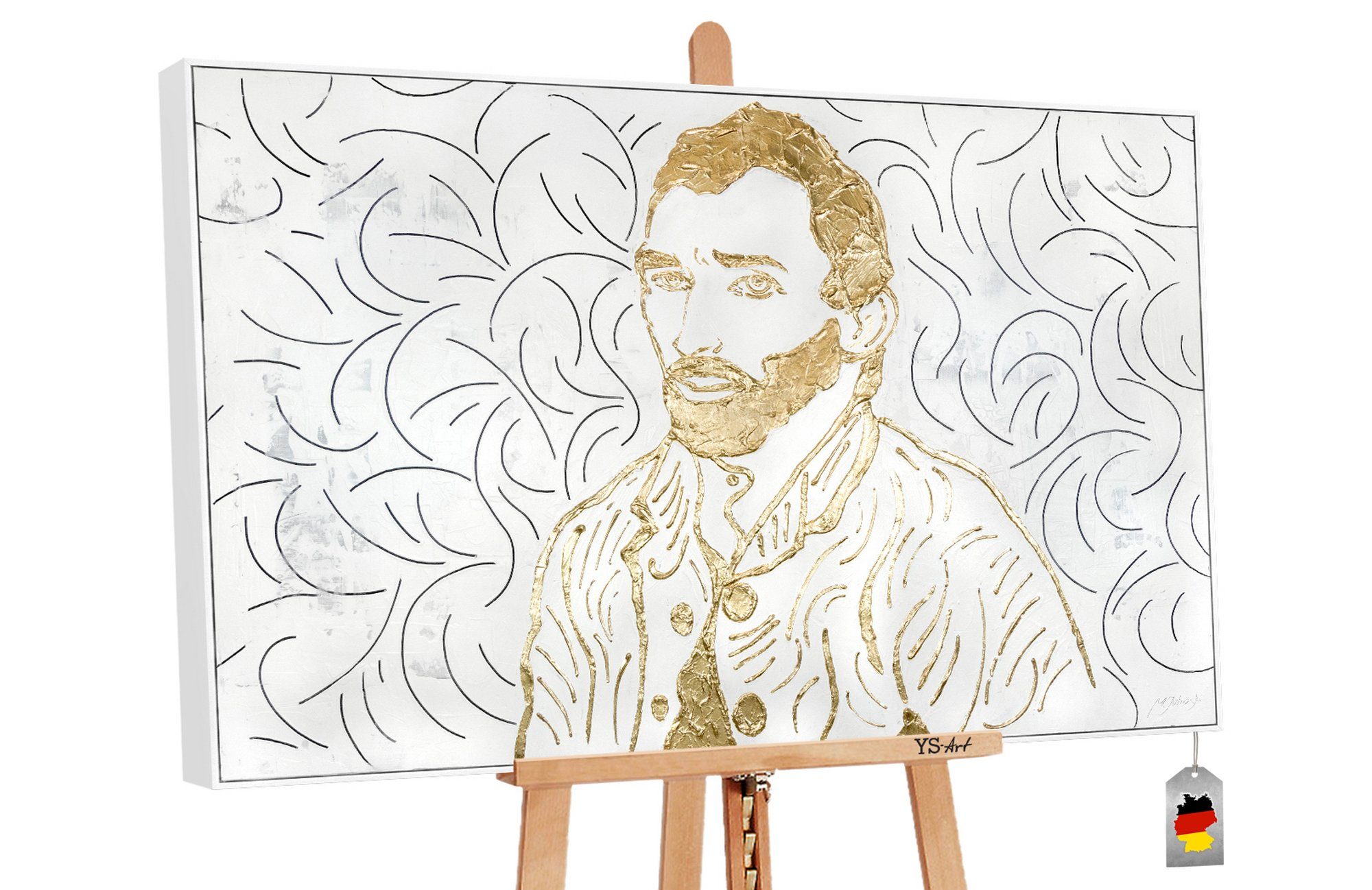 YS-Art Gemälde Van Handgemalt Gogh, Rahmen Bild Gold Vincent van Leinwand Menschen, Gogh mit