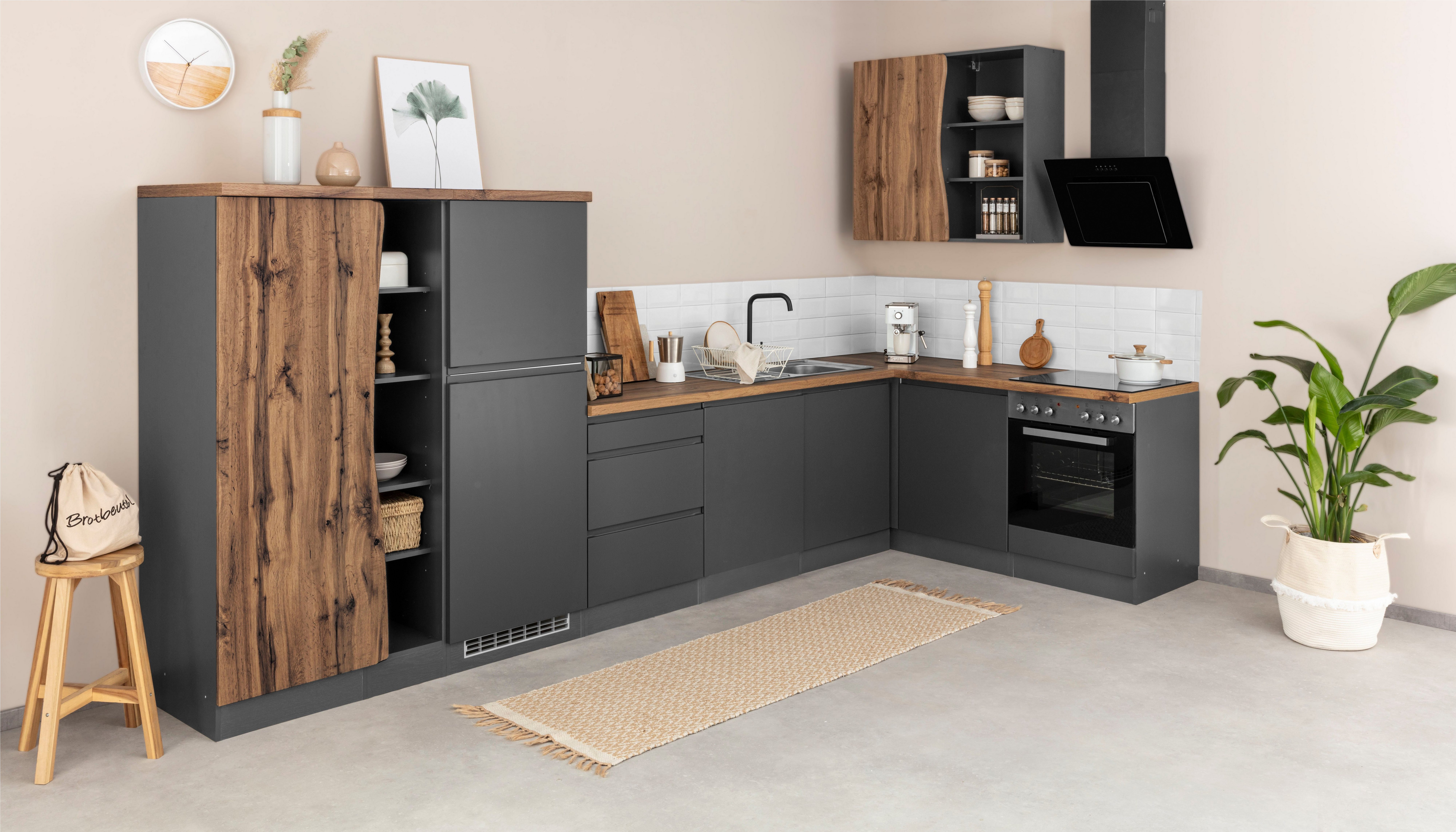 KOCHSTATION Küche KS-Bruneck, Stellbreite 380/180 cm breit, wahlweise mit oder ohne E-Geräte, MDF