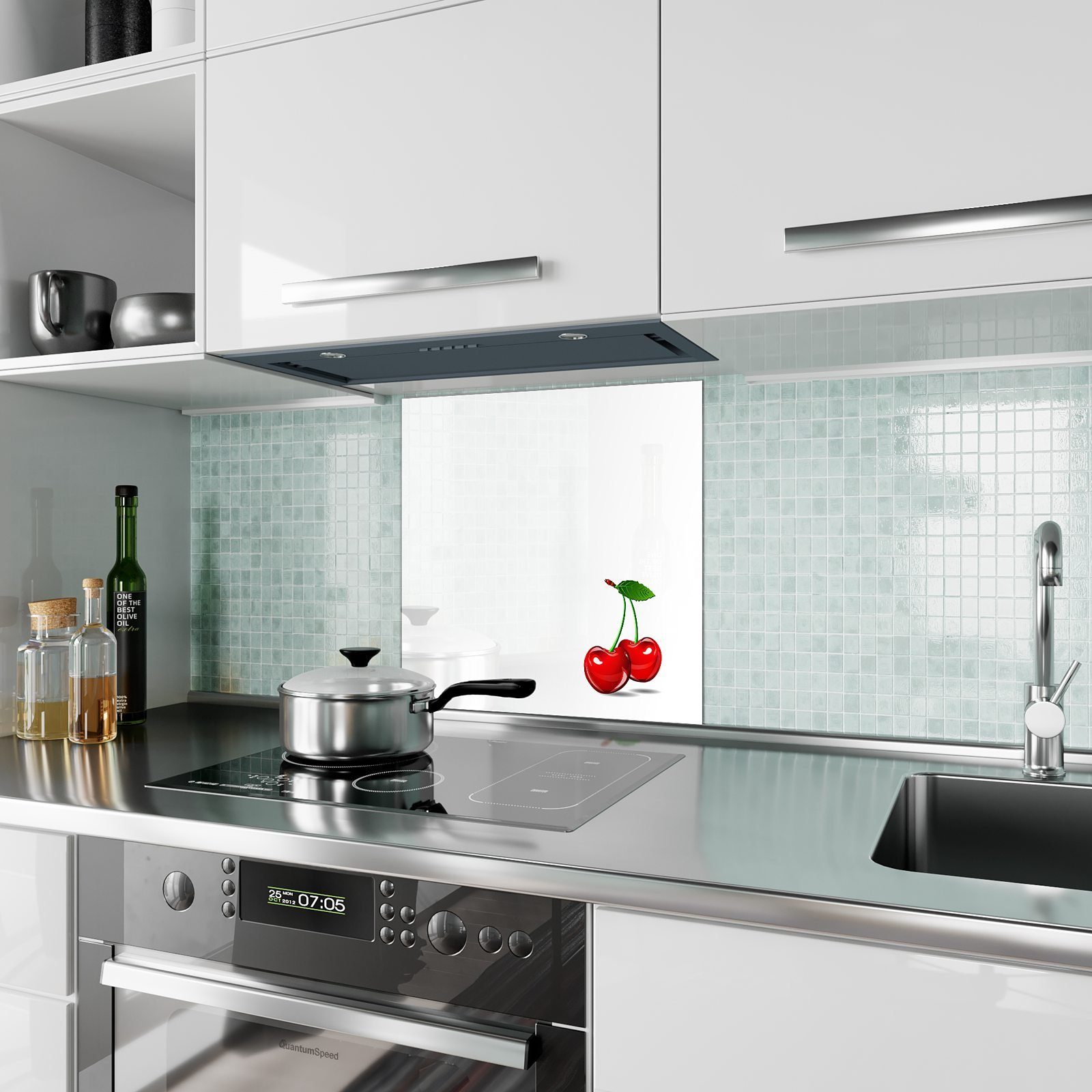 Primedeco Küchenrückwand Küchenrückwand Spritzschutz Glas Kirschen mit Motiv Design