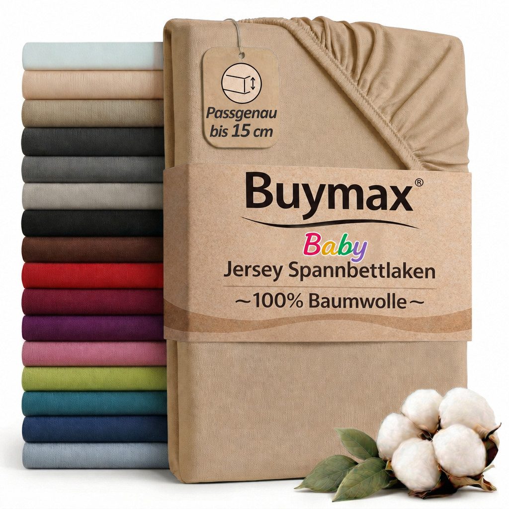 Buymax Spannbettlaken Babybett Kinderbett 60x120cm 70x140cm, Jersey 100% Baumwolle, Gummizug: Rundumgummi, (1 Stück), bis 15 cm Matratzenhöhe, weich, atmungsaktiv, hautfreundlich