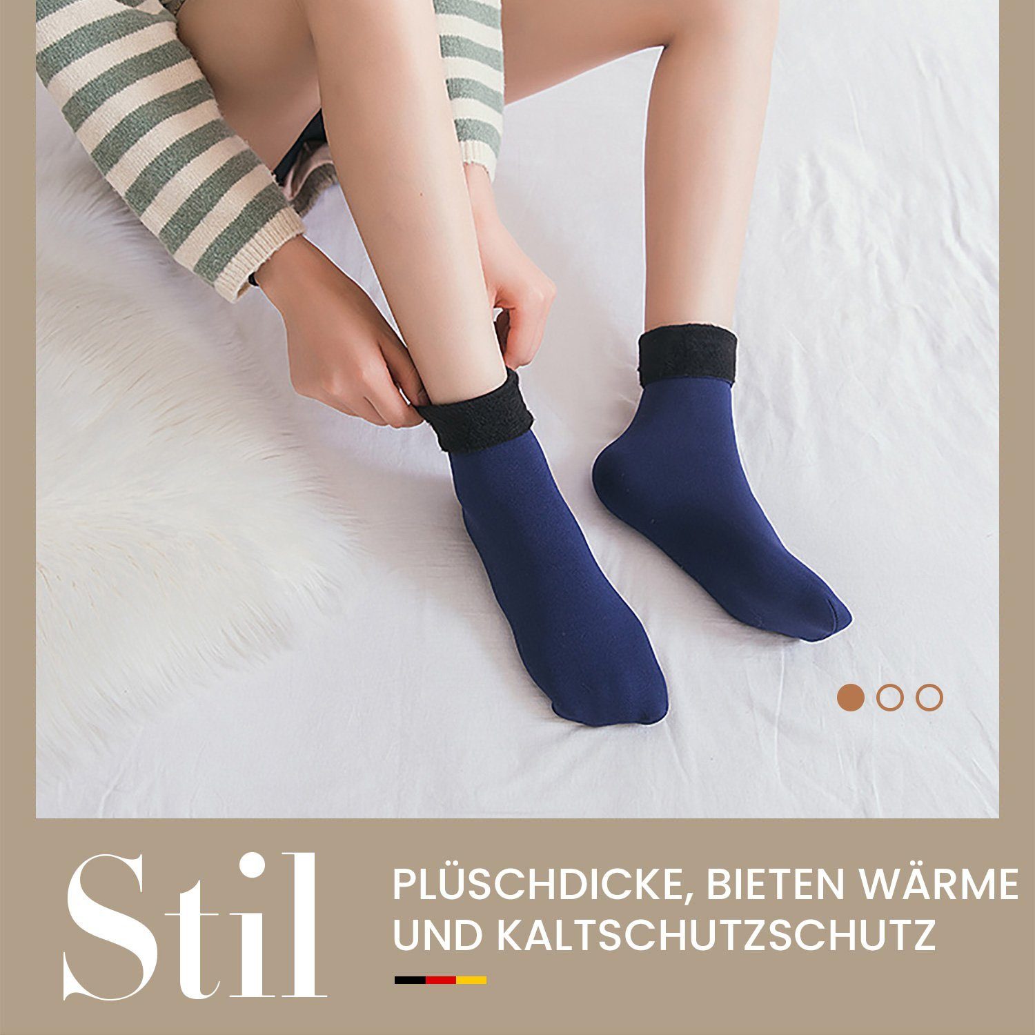 MAGICSHE 2er 2 Fleecegefütterte Paar Grün+Navy Damen Wintersocken Pack) Blau mit Thermosocken Warme (2-Paar, Socken