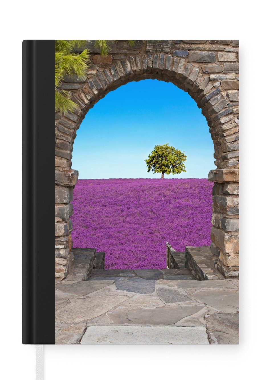 MuchoWow Notizbuch Blumen - Lavendel - Baum - Ansicht, Journal, Merkzettel, Tagebuch, Notizheft, A5, 98 Seiten, Haushaltsbuch