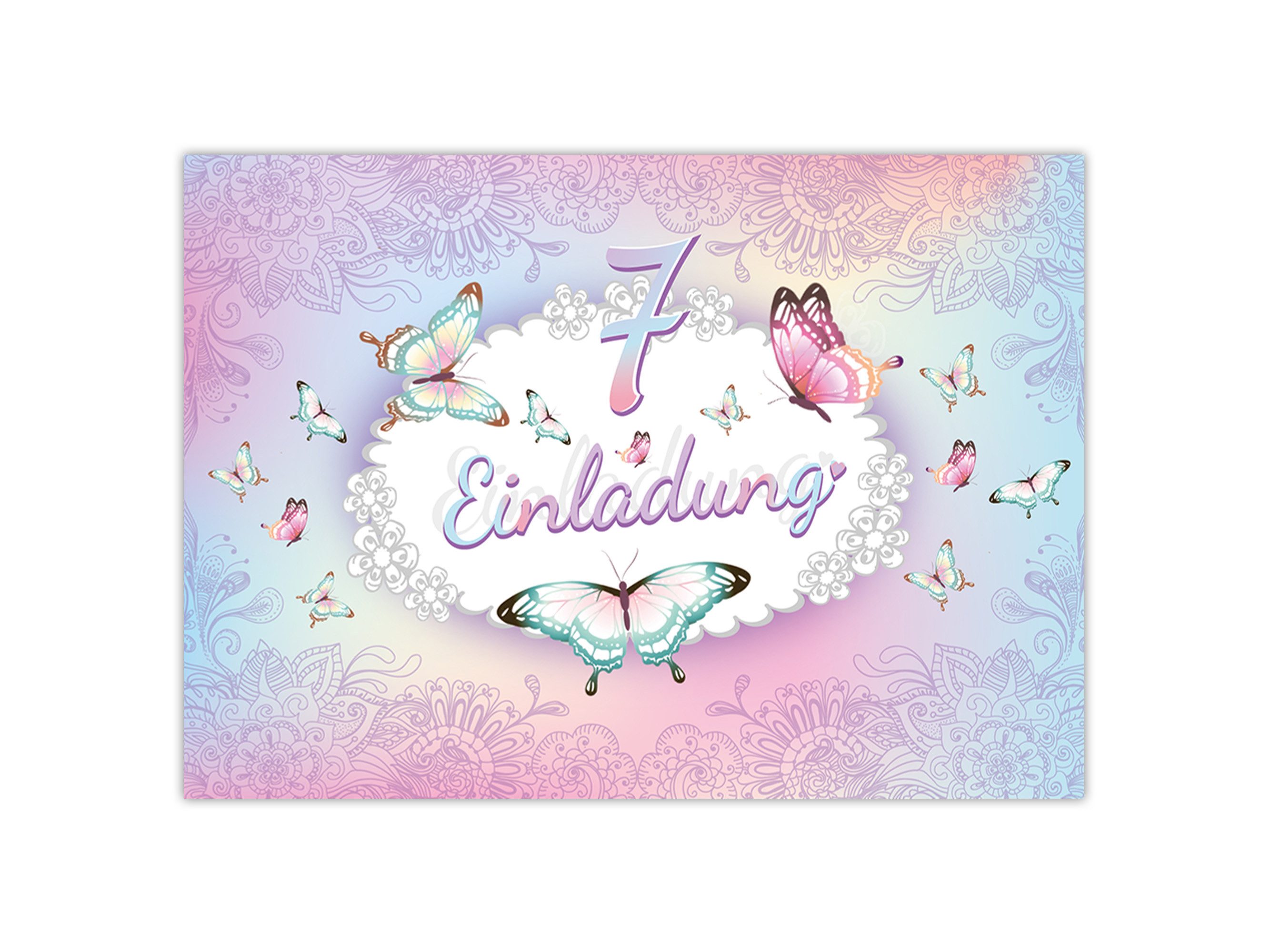 LIMONIA Einladungskarten Schmetterling Einladungen zum Kindergeburtstag Blumen Mädchen, Einladungskarten zum 7. Geburtstag