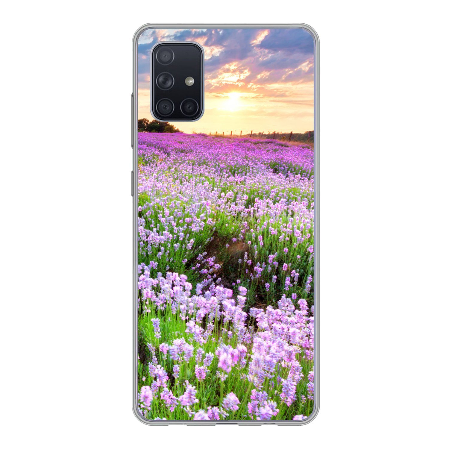MuchoWow Handyhülle für Samsung Galaxy A71 Blumen - Lavendel - Lila - Himmel - Sonnenunter, Phone Case, Silikon, Schutzhülle Dünn