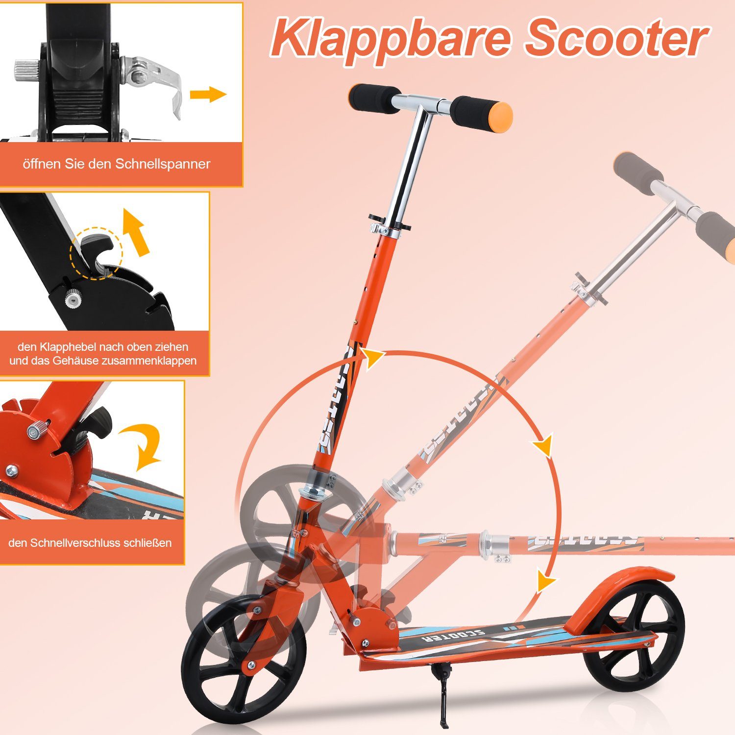 Gimisgu Cityroller Kinderoller Scooter Faltbarer Kinderscooter Höhenverstellbar Orange