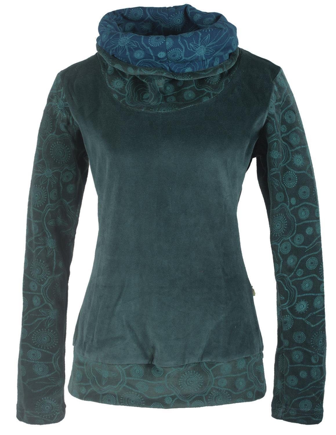 Vishes Sweater Rollkragen Samtpullover Sweater aus Baumwolle bedruckt Hippi günstig online kaufen