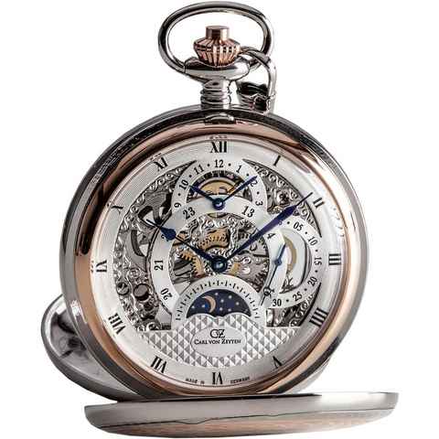 Carl von Zeyten Taschenuhr Alb, CVZ0040RSL, (Set, 2-tlg., inkl. Kette), Mechanische Uhr, Herrenuhr, Made in Germany, Mondphase