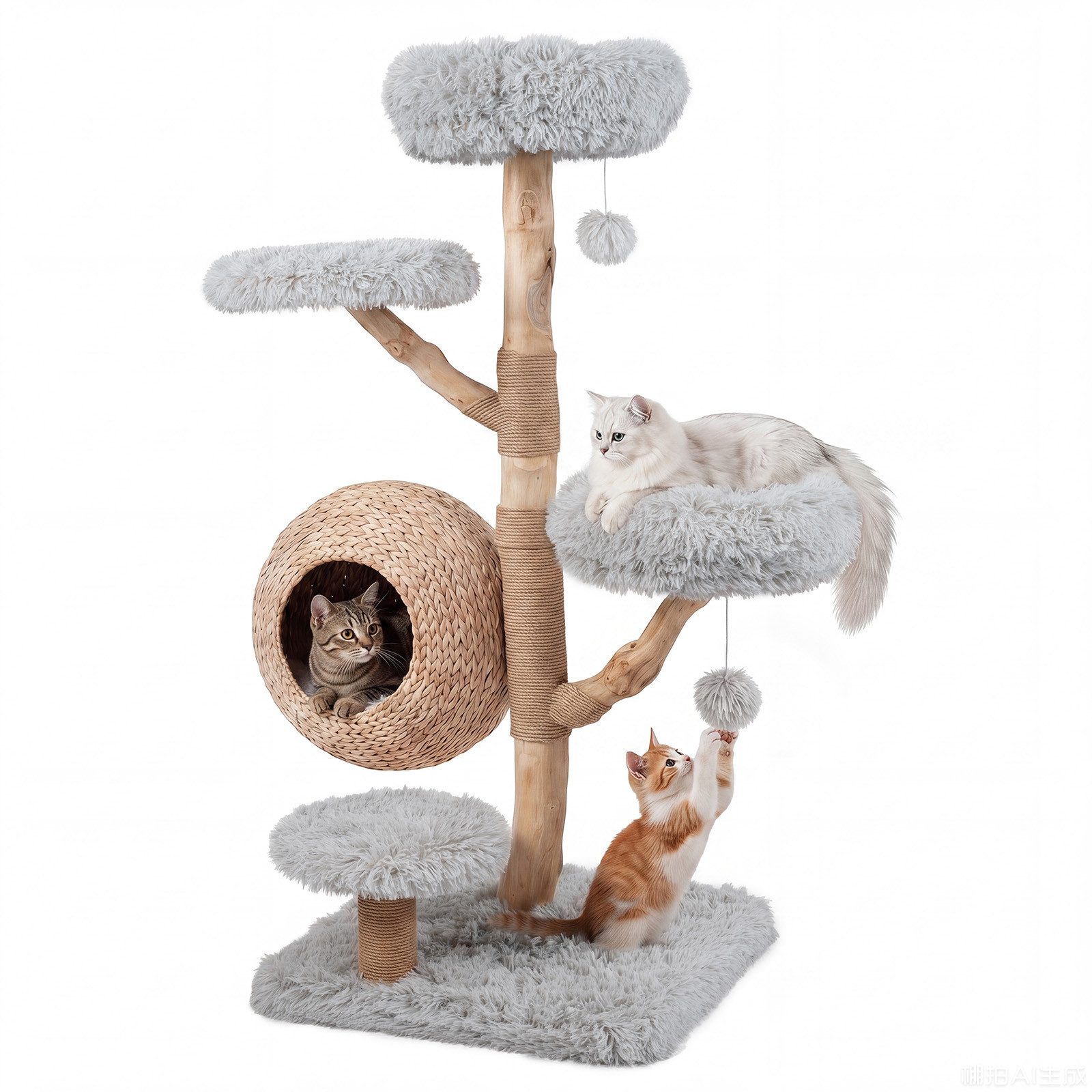 COSTWAY Kratzbaum 5-stöckig Katzenbaum, mit Höhle, Hängeball, gepolsterte Plattformen, 134cm hoch
