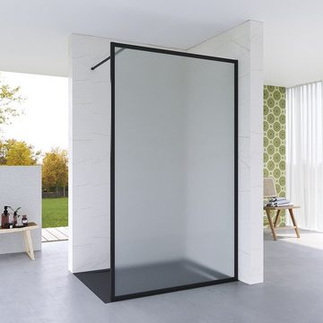 AQUALAVOS Walk-in-Dusche Duschwand Walk in Dusche Duschtrennwand Glaswand Nano Glas Höhe 203 cm, 8 mm Einscheiben-Sicherheitsglas, in 2 verschiedenen Breiten (100/120 cm), mit Stabilisationsbügel, barrierefrei, Vollsatiniert, ebenerdige Montage möglich