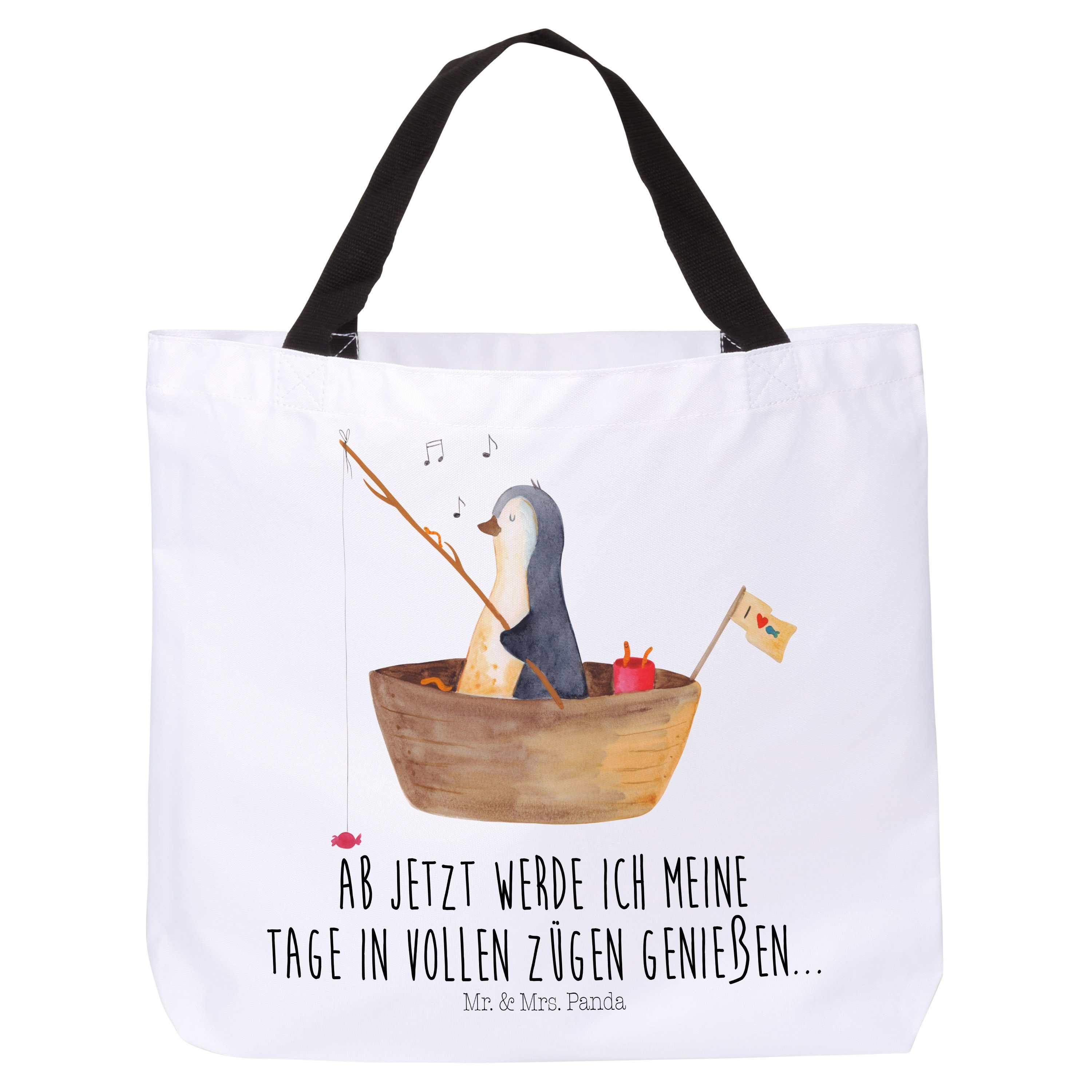 (1-tlg) Weiß Pinguin & Panda Shopper Angelboot Mr. Beutel, - Einkaufstasche, Mrs. - Schultas Geschenk,
