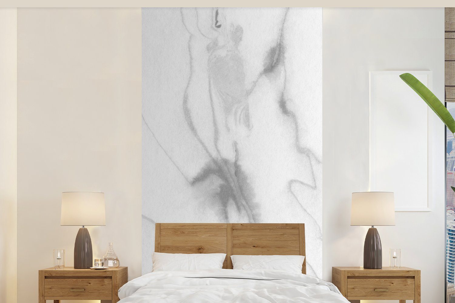 Weiß - Marmor MuchoWow - Wohnzimmer - Abstrakt Grau (2 Marmoroptik, St), Fototapete Vliestapete Matt, bedruckt, Schlafzimmer Küche, Fototapete - für