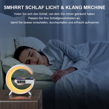 DOPWii G förmige Ambiente-Nachttischlampe, Musikbeleuchtung Surround-Lautsprecher (Drahtlose Schnellladefunktion, Bluetooth-Lautsprecherfunktion)