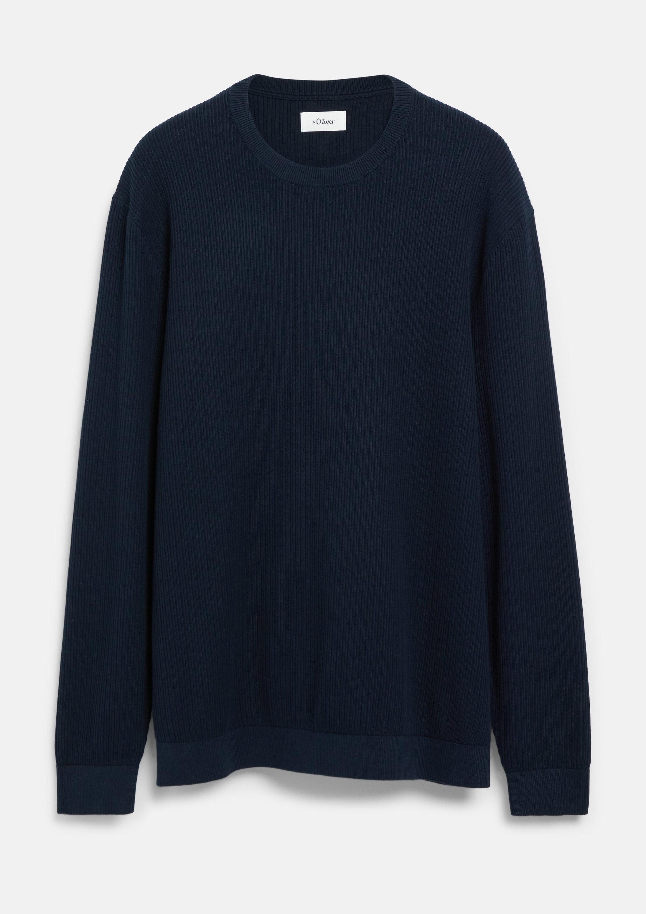 s.Oliver Longpullover Strickpullover Baumwollpullover mit Rippstruktur
