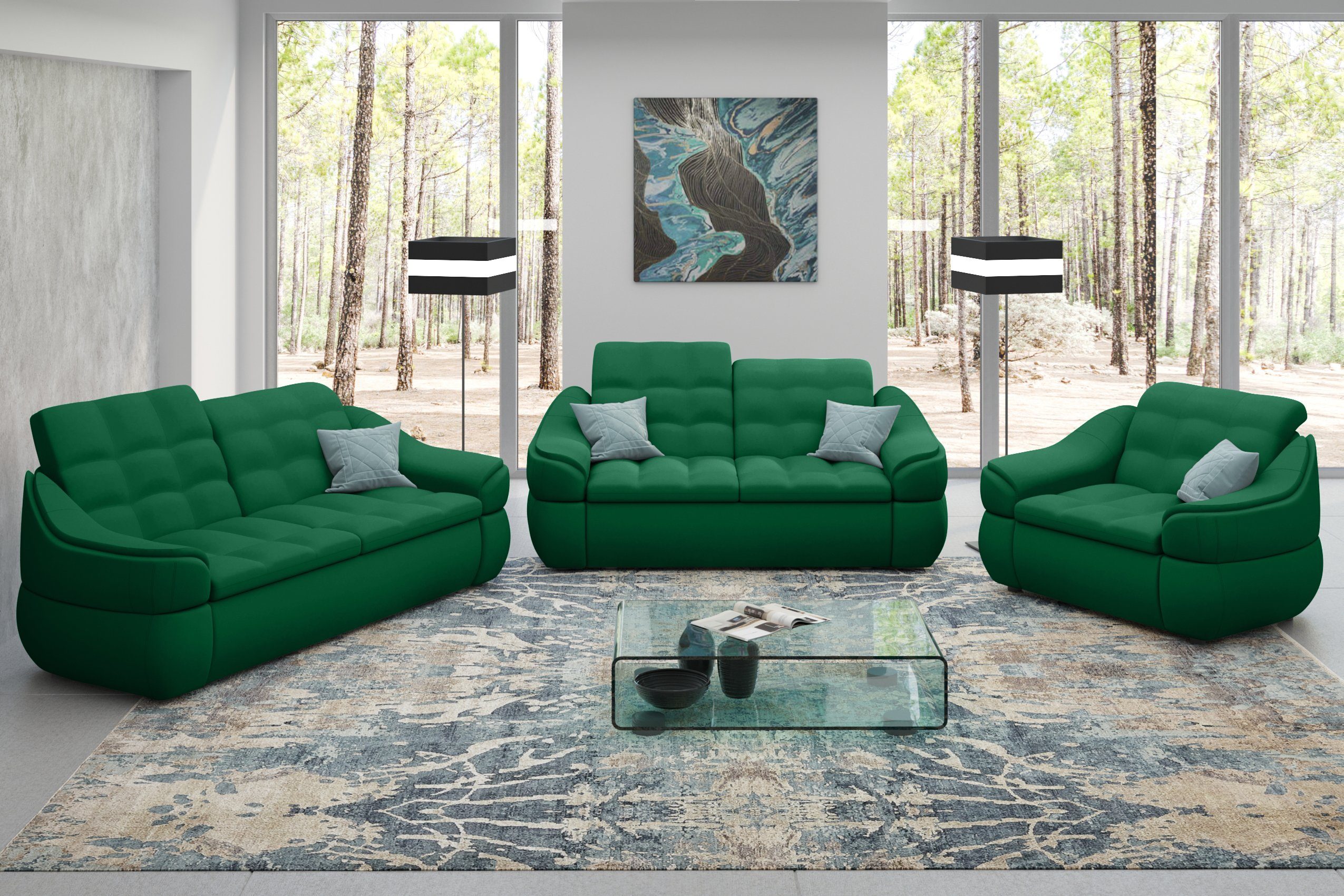 Stylefy Polstergarnitur Alisa, (Set (3-tlg), bestehend aus 2-Sitzer Sofa, 2,5-Sitzer Sofa und Sessel, Modern Design, made in Europa