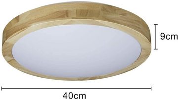 ZMH LED Deckenleuchte Deckenlampe Holz Φ40cm 22W dimmbar mit der Fernbedienung, LED fest integriert