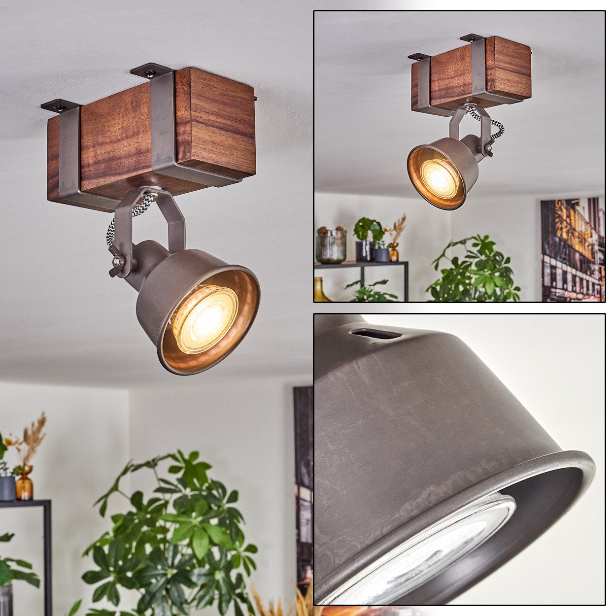 hofstein Deckenleuchte Deckenlampe verstellbar aus Metall/Holz in Grau/Dunk günstig online kaufen