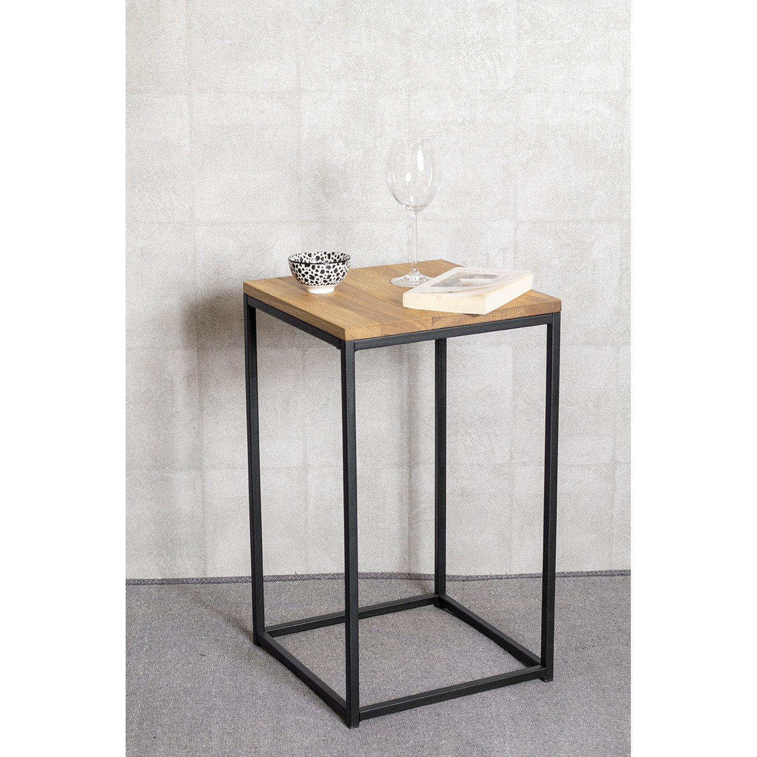 HAKU Beistelltisch Beistelltisch Massiv eiche schwarz-Sofatisch Holz-B 35xH 60xT 35 cm (1xBeistelltisch, Dekotisch - kleiner Tisch), Beistelltisch aus Metall
