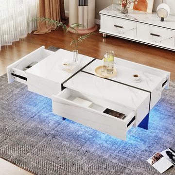 BlingBin Couchtisch Wohnzimmermöbel (100*50*34,5cm, drei geräumige Schubladen), intelligenten LED-Beleuchtungssystem, Drei geräumige Schubladen