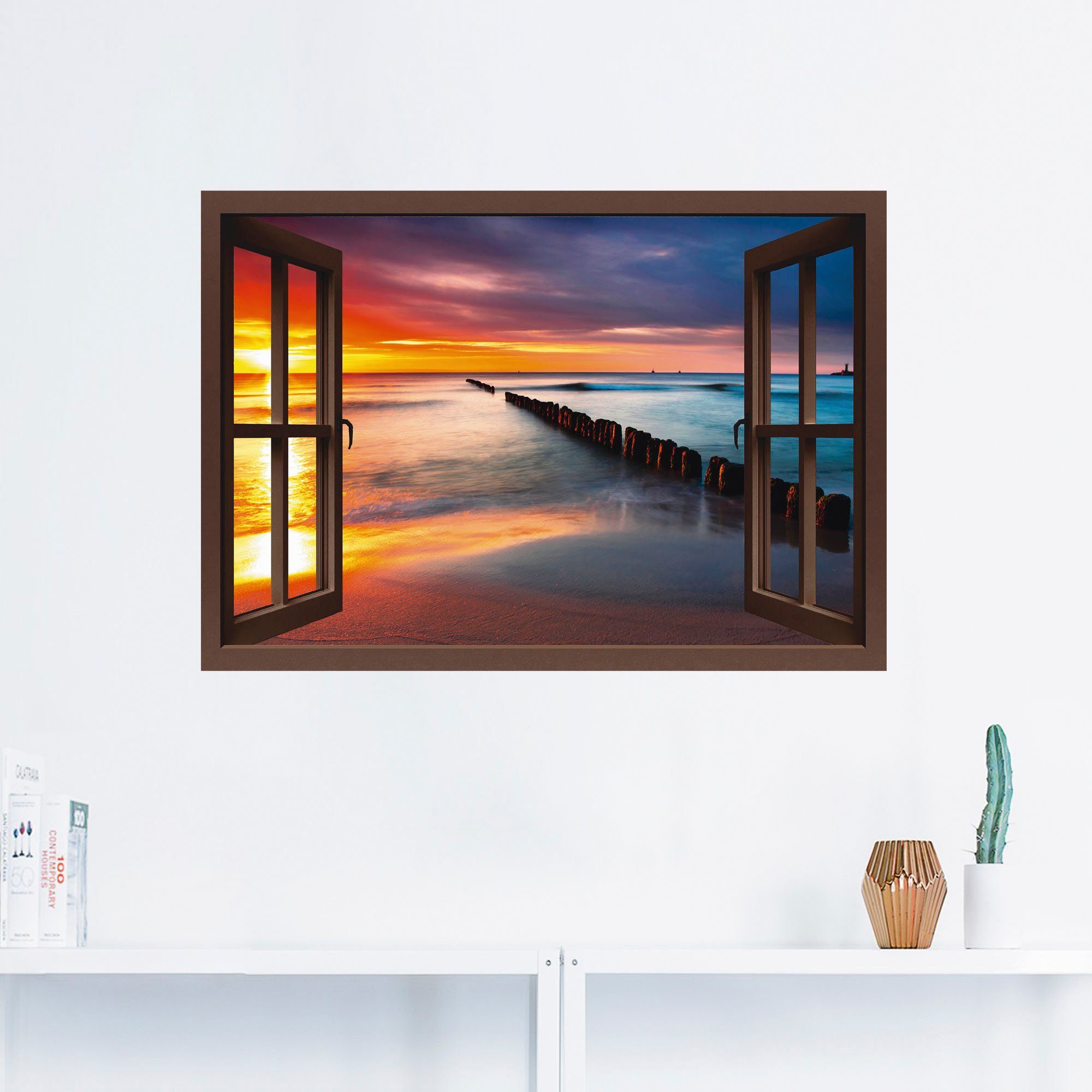 Fensterblick Sonnenaufgang, Größen Poster versch. Wandbild Fensterblick (1 oder Artland St), Wandaufkleber in mit als Leinwandbild, Ostsee