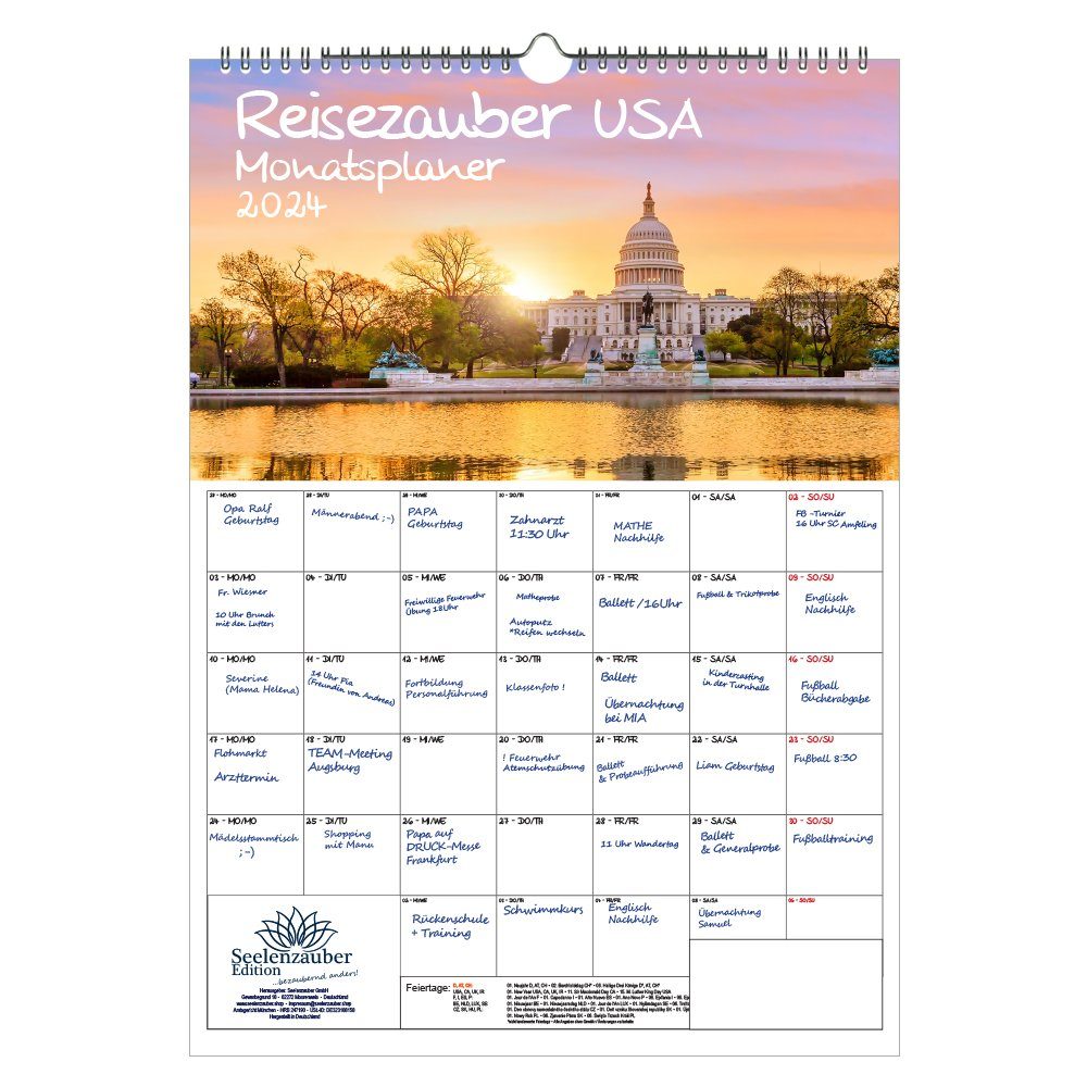 Seelenzauber Wandkalender Reisezauber USA Planer DIN A3 Kalender für 2024 Amerika Washington